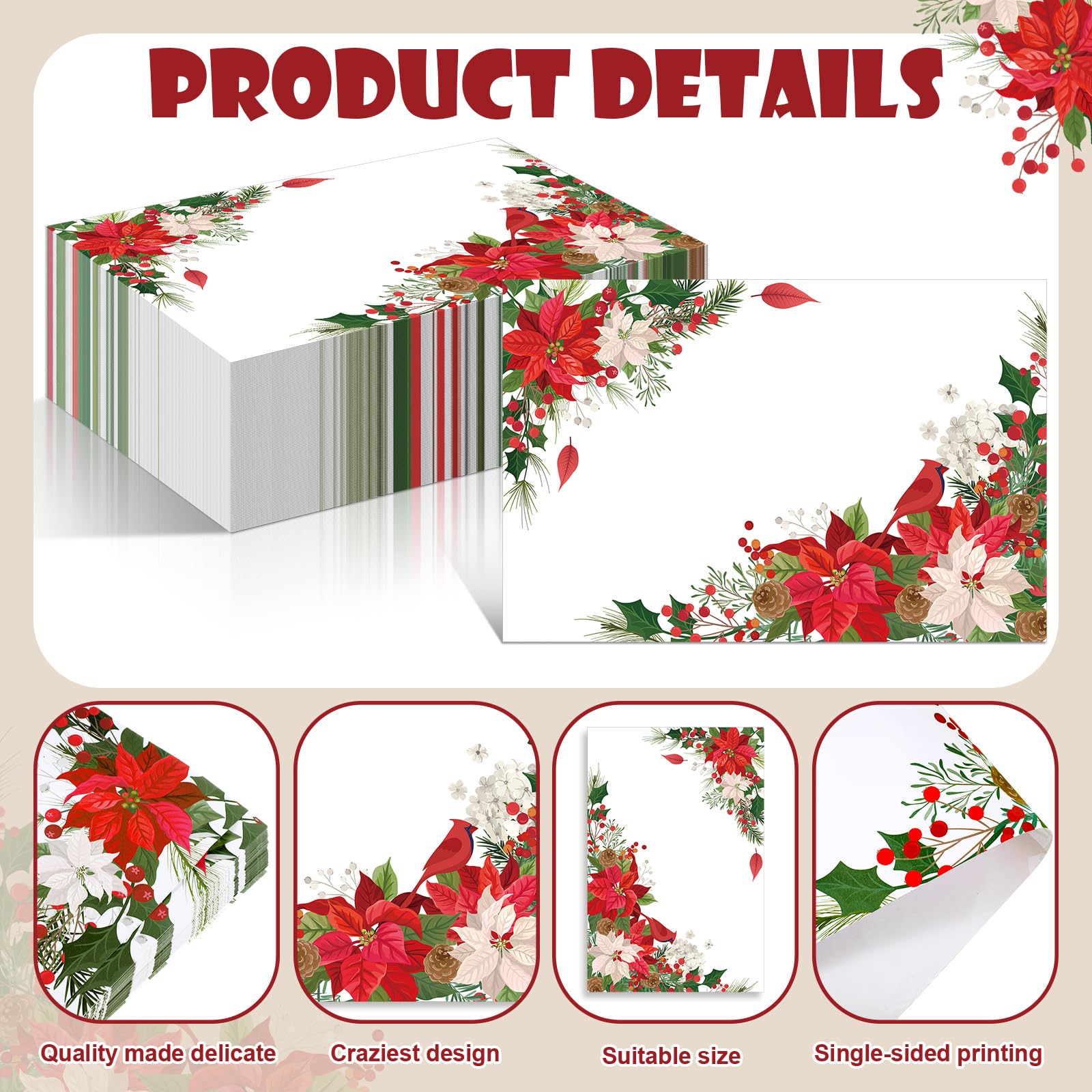 Geetery Paquete de 100 manteles individuales de papel desechables de Navidad, a granel, manteles individuales de papel para mesa de cena, celebración de Navidad, decoración de fiesta de acebo de