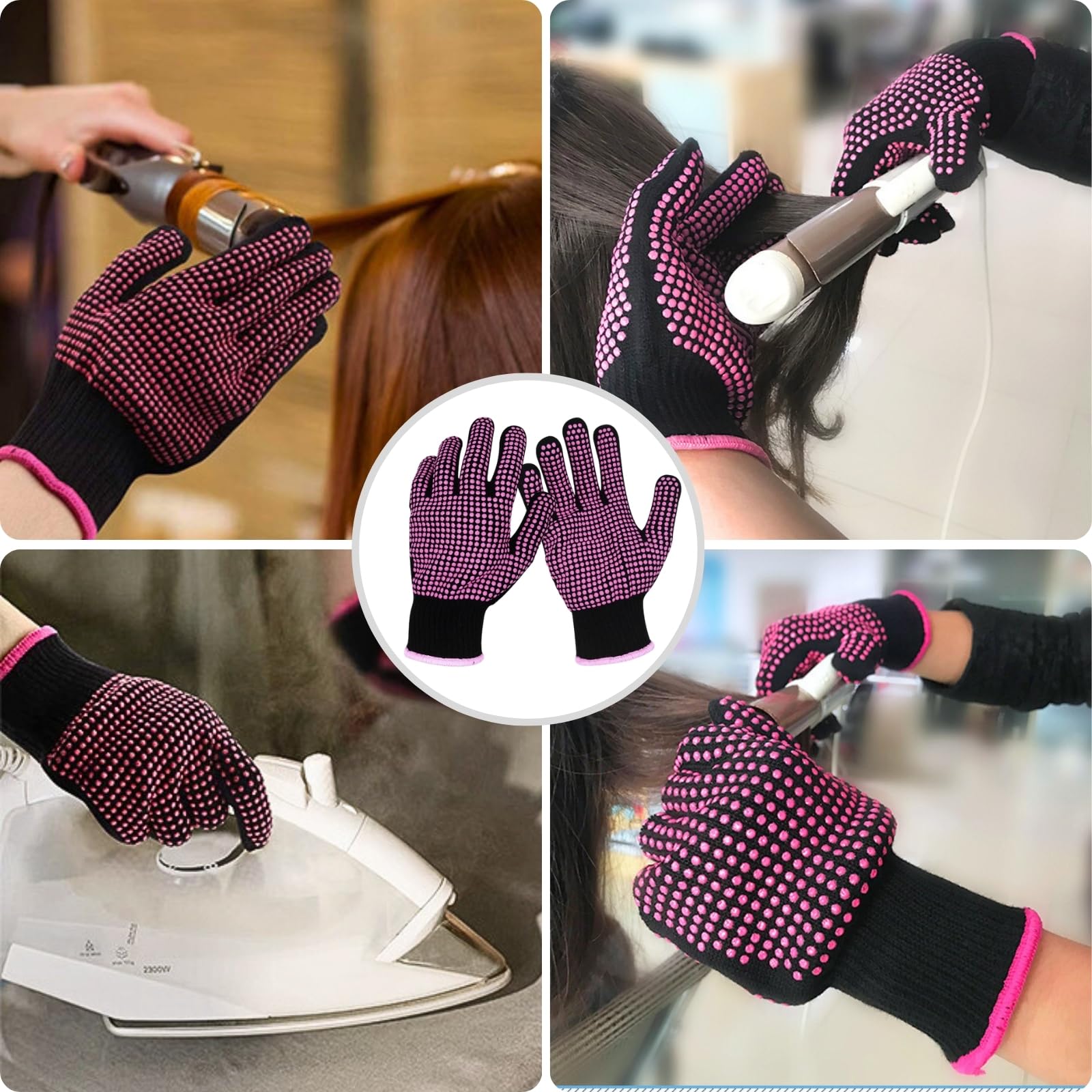 KEYRI 4 Pièces Gants Résistants à la Chaleur pour Fer à Friser, Gant Anti Chaleur Silicone Gants de Protection Gant Résistant à la Chaleur pour la Coiffure Fer à Boucler Outils de Cheveux (Rose Rouge)