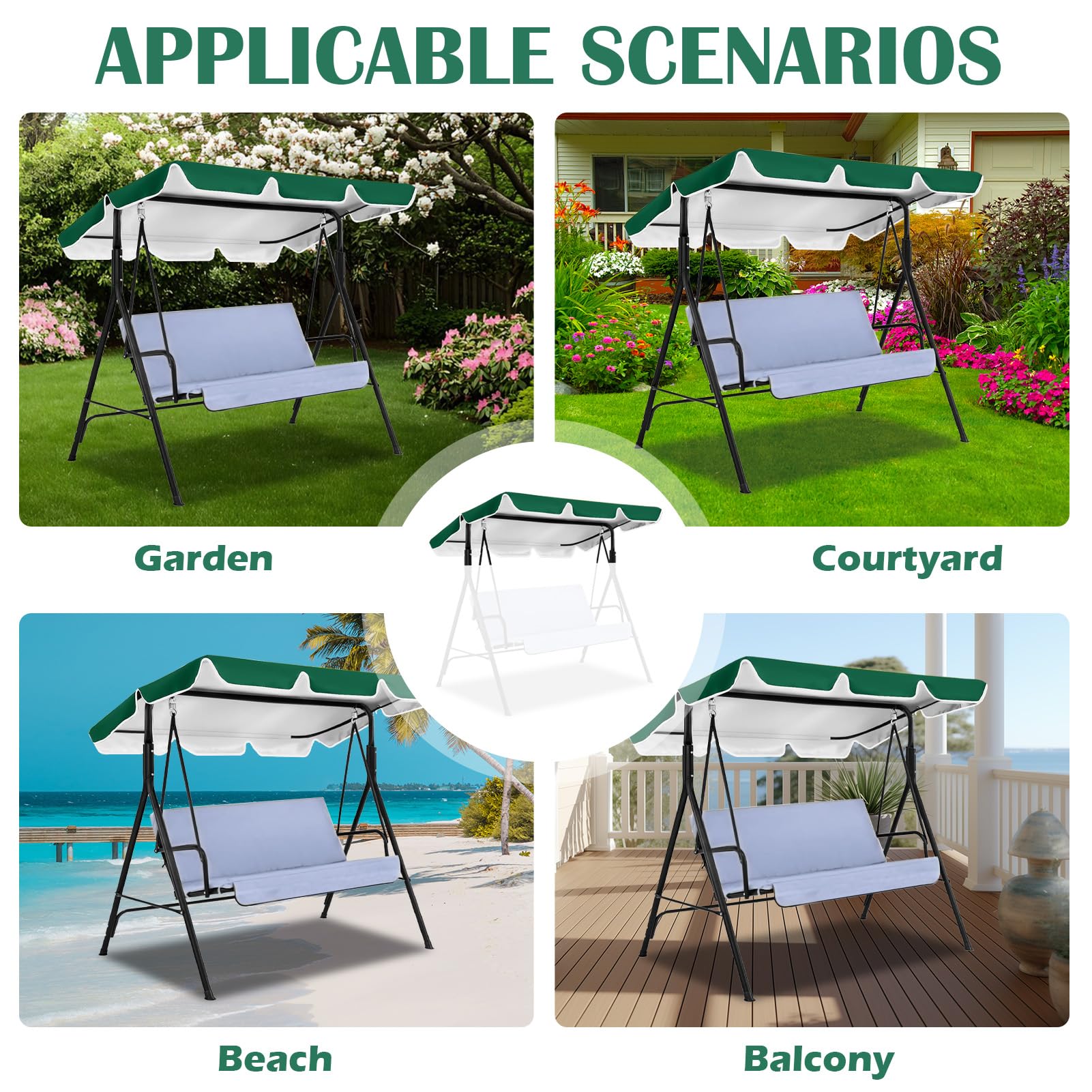 Toile de Rechange pour Balancelle, Toit de balancelle de Jardin Exterieur à 3 Places, Toile Oxford 420D, Protection Contre Les Rayons UV, 210 x 145 cm (Vert)