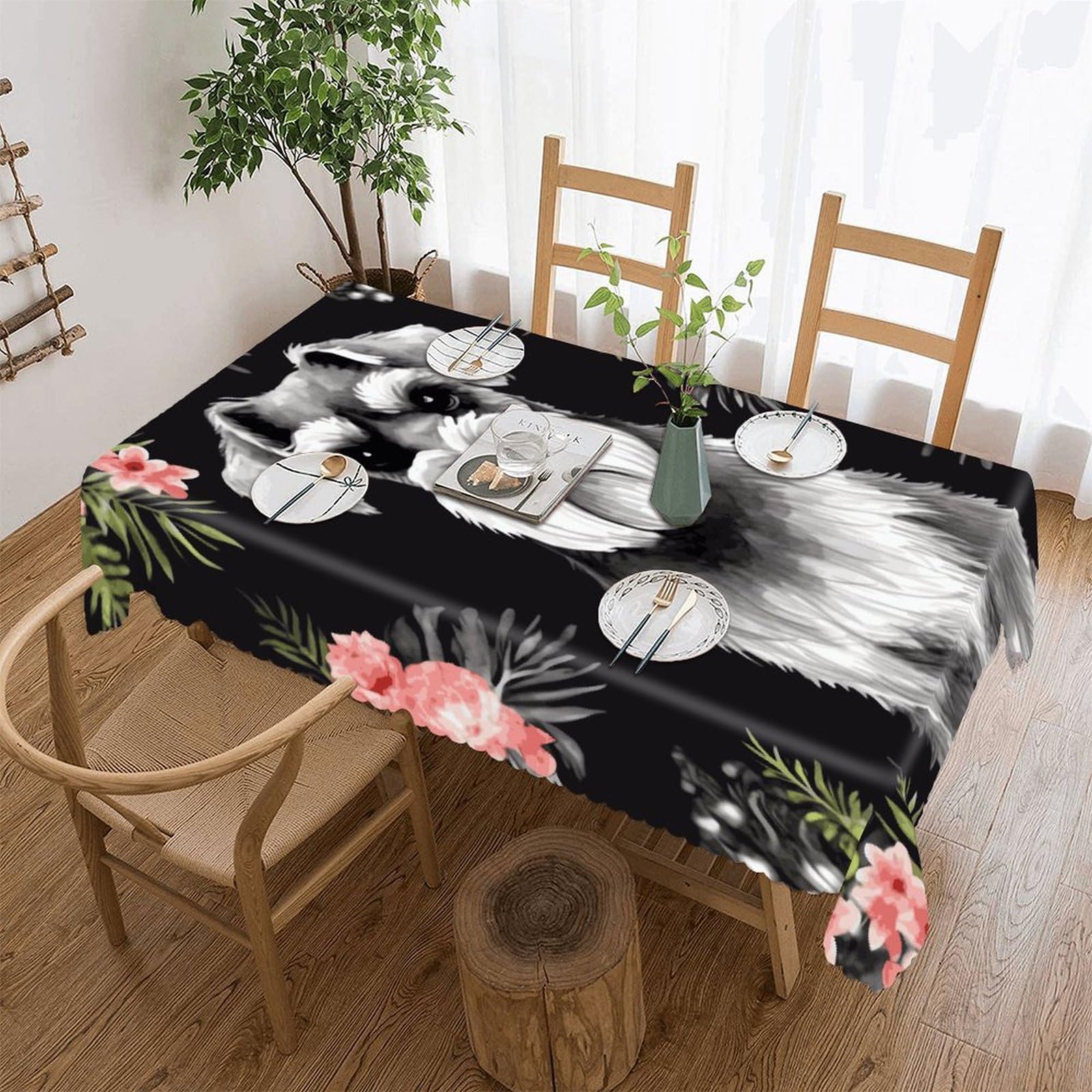MUSM Rectangular Schnauzer Tablecloths Waterproof Heavy Duty Polyester Table Cloth Wrinkle Resistant Anti-Shrink Soft Tables Cover Premium Decorative Fabric Tablecover