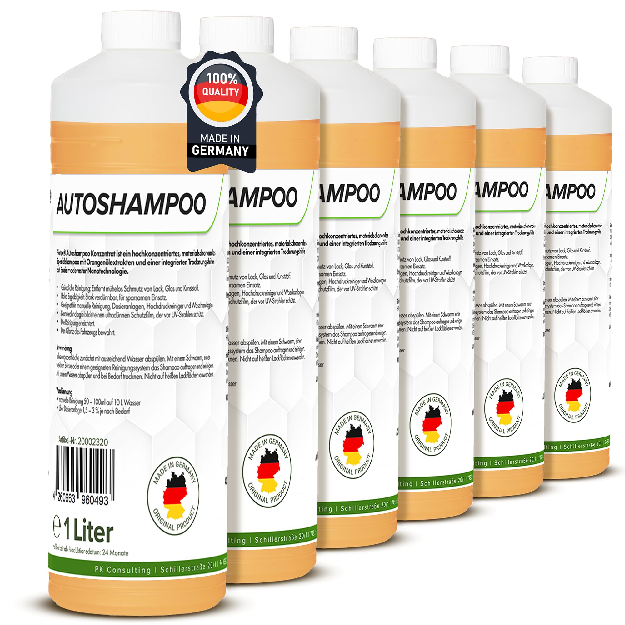 Autoshampoo Konzentrat in praktischer 6x1L Flasche | Autoshampoo für Hochdruckreiniger | Autoreiniger für PKW, LKW, Wohnmobil und Motorrad