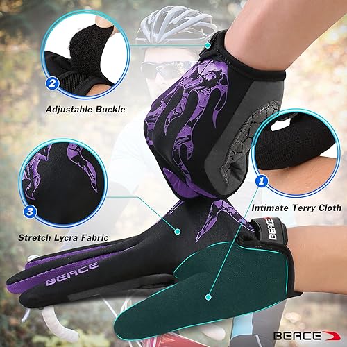 Miniatura 5 de BEACE Guantes de ciclismo para hombres y mujeres, guantes de ciclismo de montaña con pantalla táctil y palma de silicona antideslizante, guantes de