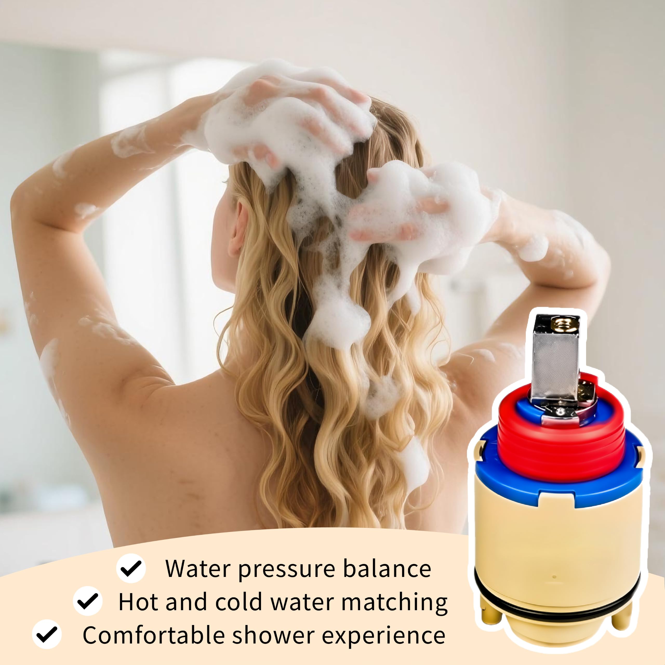 Cartucho de válvula de ducha de 40 mm, cartucho de grifo de equilibrio de presión de cerámica para bañera y ducha, ajuste universal para la mayoría de grifos de baño de un solo mango