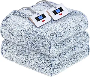 Sealy Electric Blanket Queen Size, Dual Control Soft Sherpa Heated Blanket with 10 Heating Levels & 1 to 12 Hours Auto-Off Settings Over-Heated Protection 84"x90" Machine Washable, Blue