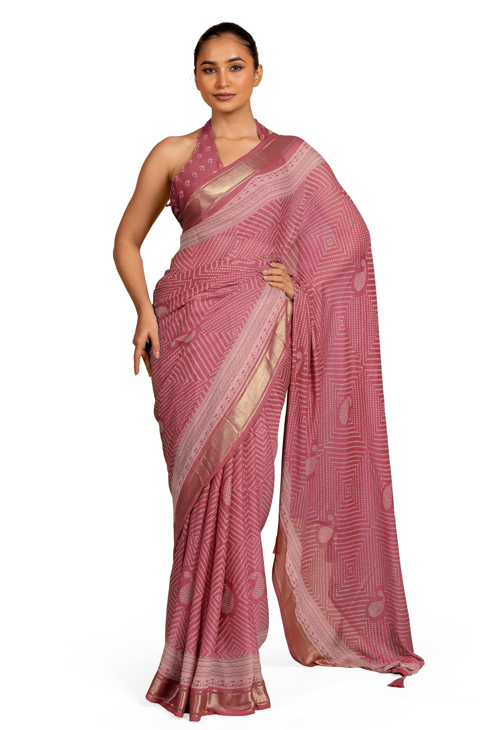 mirchi fashion Women's Georgette Bandhani Printed Saree with Blouse Piece-picture-47