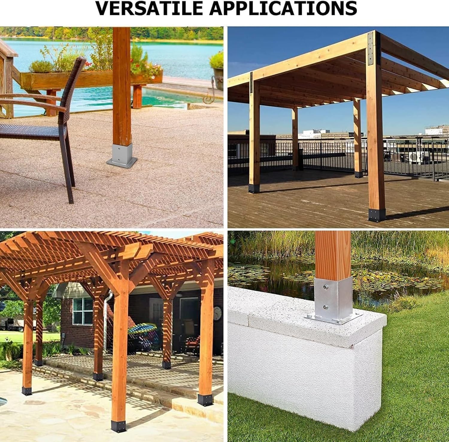 Base della Colonna da Ponte Supporto Post Rinforzato per Posta di Legno 6x6 8x8, Base di Ancoraggio della Flangia in Acciaio Inossidabile(4 PCS,200 x 200mm/7.9 x 7.9in)