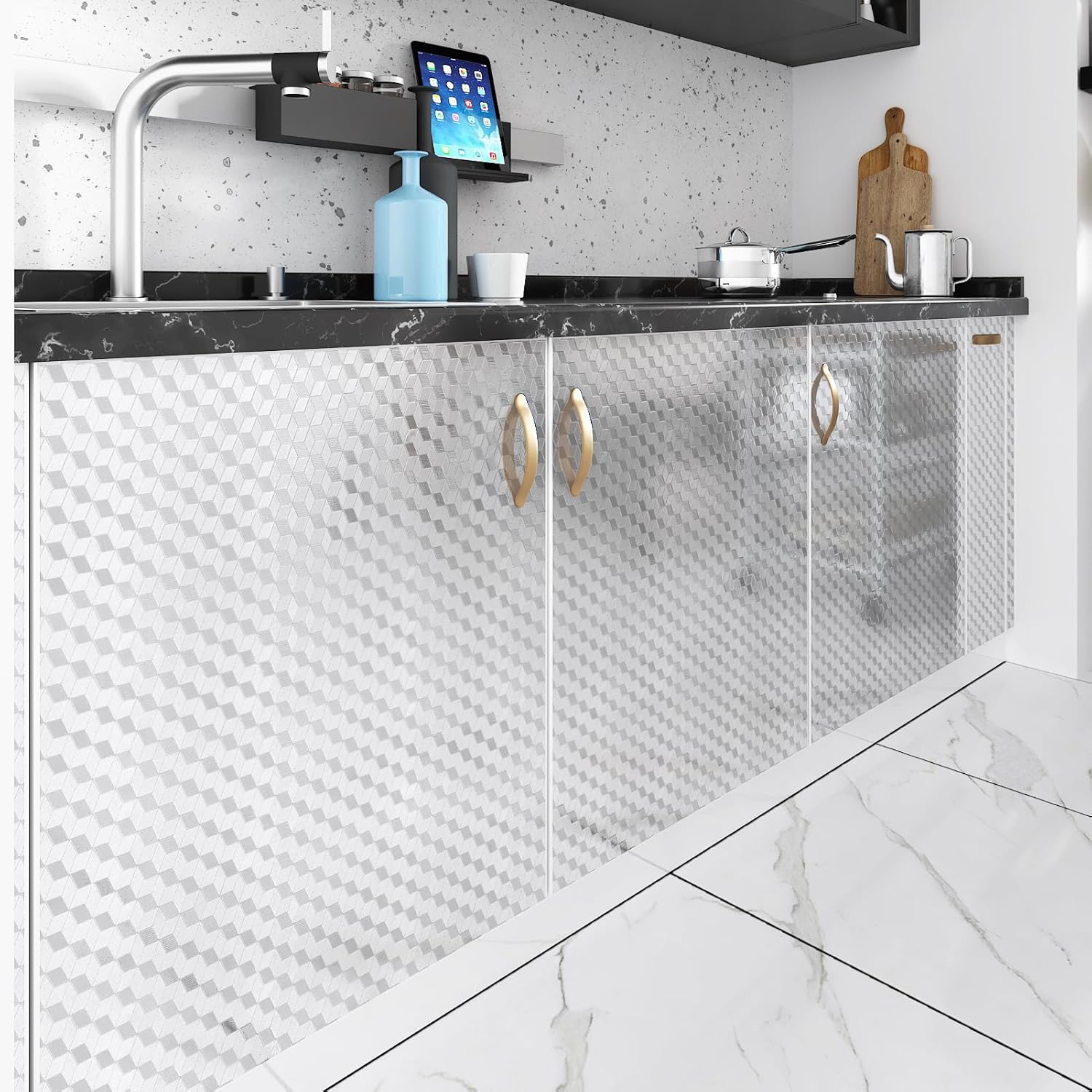 WESTICK Silver Stainless Steel Contact Paper for Countertops Waterproof Stainless Steel Wallpaper Oil Proof Wallpapers for Kitchen Backsplash Cabinets Self Adhesive Silver Contact Paper 394"x15.8"