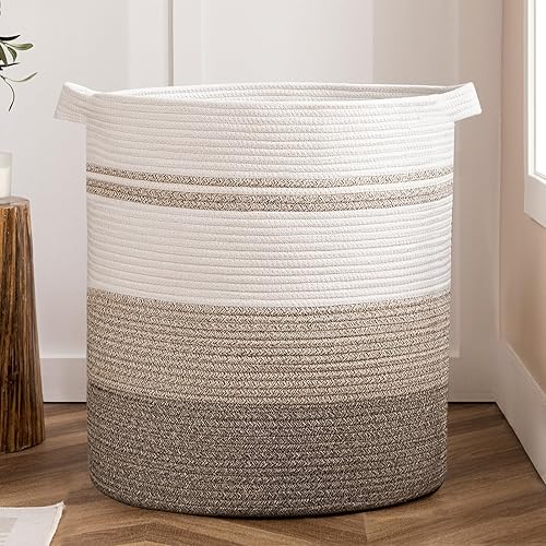 joybest Cesta de lavandería grande, cesta de almacenamiento tejida de 80 litros con asas para sala de estar, guardería, cesta de cuerda de algodón