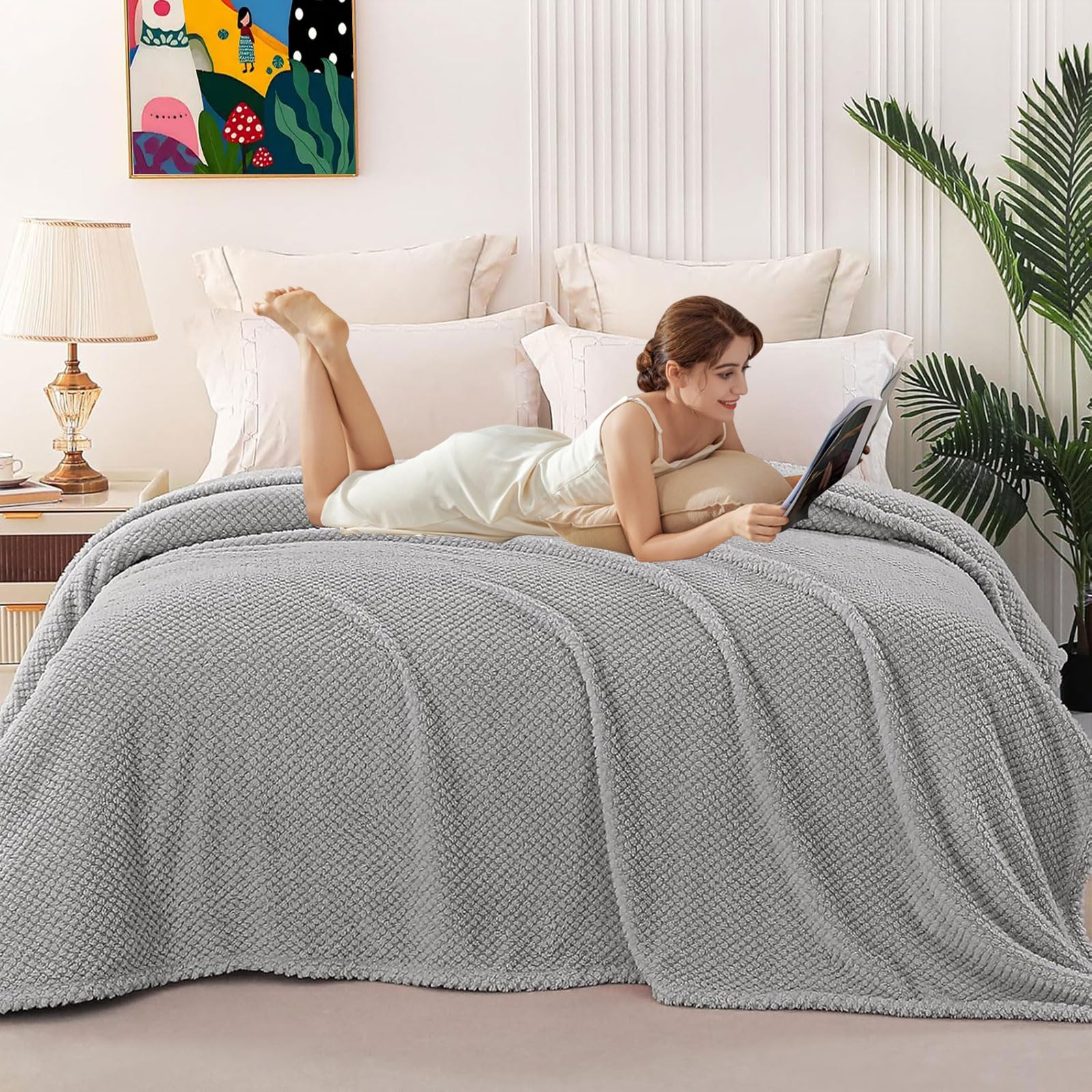 Plaid couverture polaire gris 100x100 cm douce pour lit et canapé