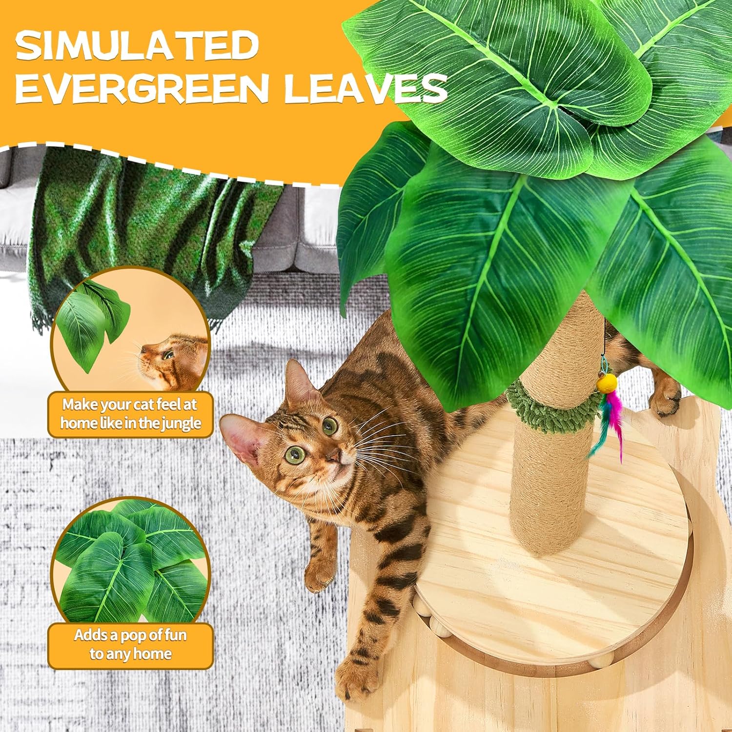 review Cat Scratching Post 33” Tall Cat Scratcher for Indoor Cats Cat Tree Wrapped Sisal Rope with Hanging Ball Cute Wooden Cat Toy for Large Cats Kitties