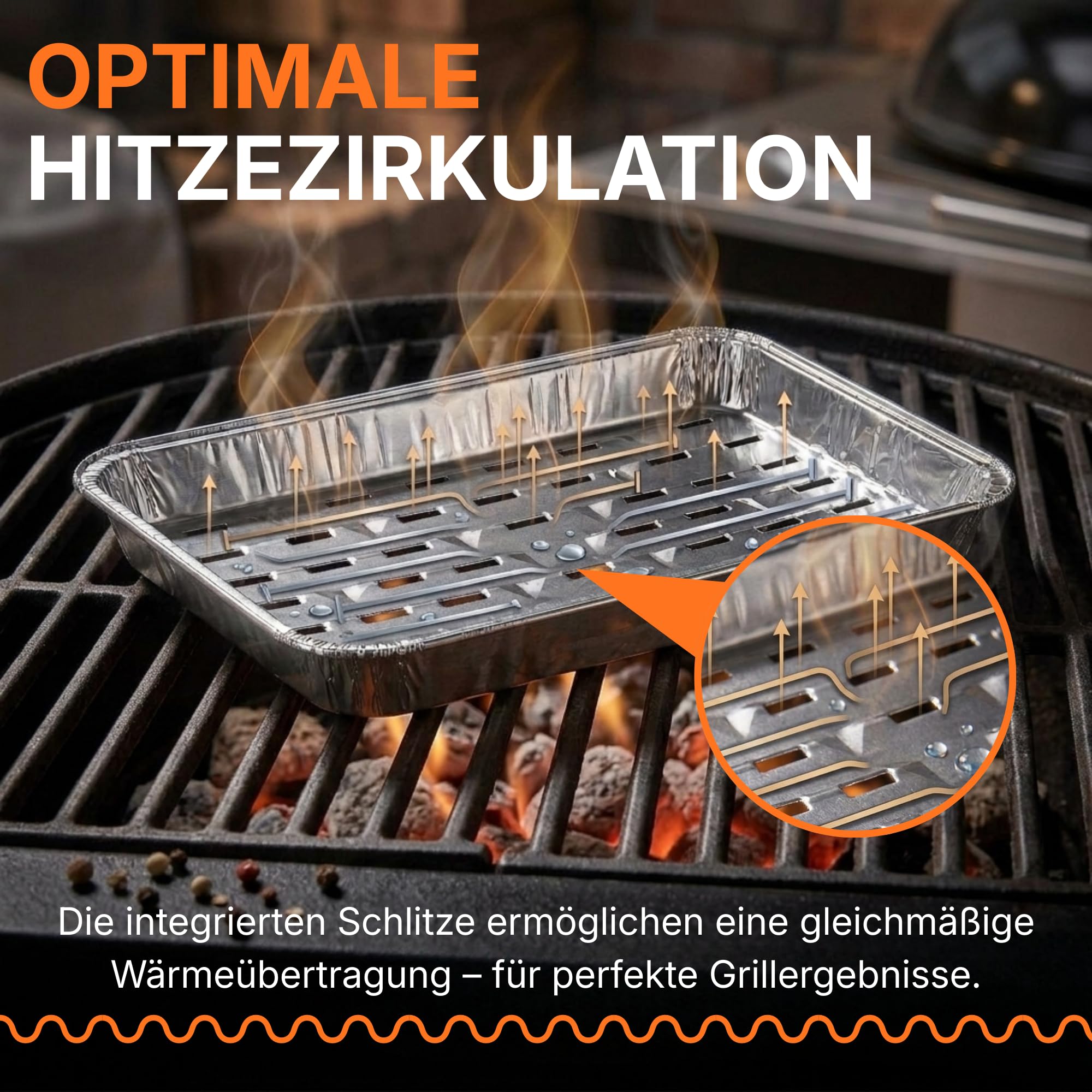 Einweg-Grillschalen aus Aluminium 34 x 22,5 x 3 cm mit, 50 Stück | Lüftungsschlitzen, Hitzebeständige Alu Grillschalen groß, BBQ Grillpfanne für Grill & Backofen, Aluschalen, Grilltassen, Tray
