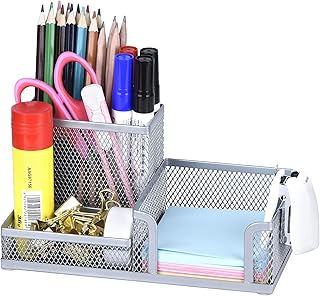 Comix Organizer da scrivania in rete,Portaoggetti da scrivania,Porta post it,Organizzatore di cancelleria,Scrivania ordinata,Multifunzionale Portapenne da scrivania (argento)