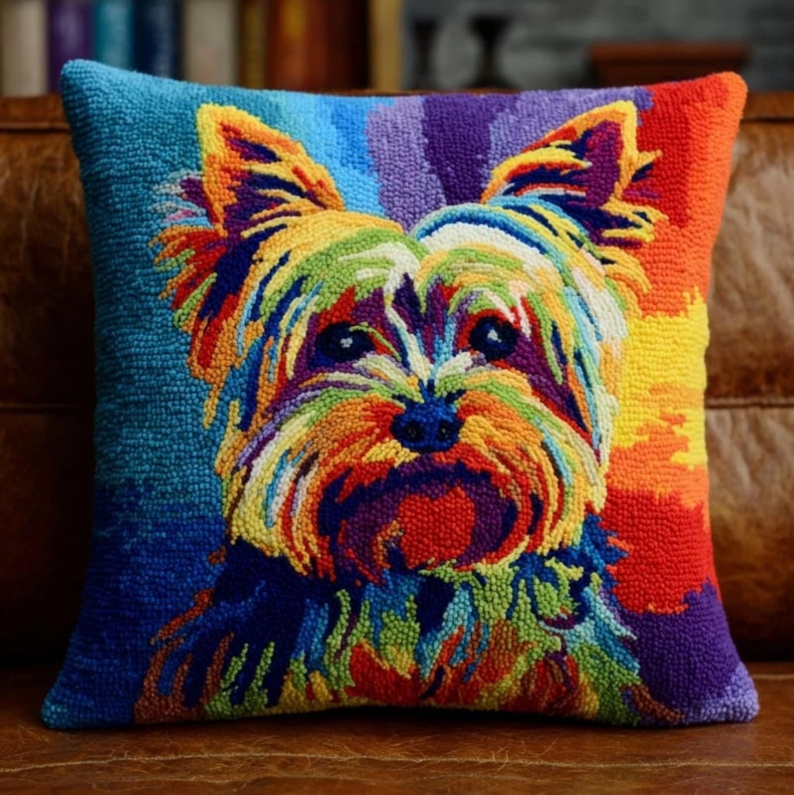 AxiangziK Latch Hook Cushion Kits for Adults,Yorkshire Terrier Animal Dog