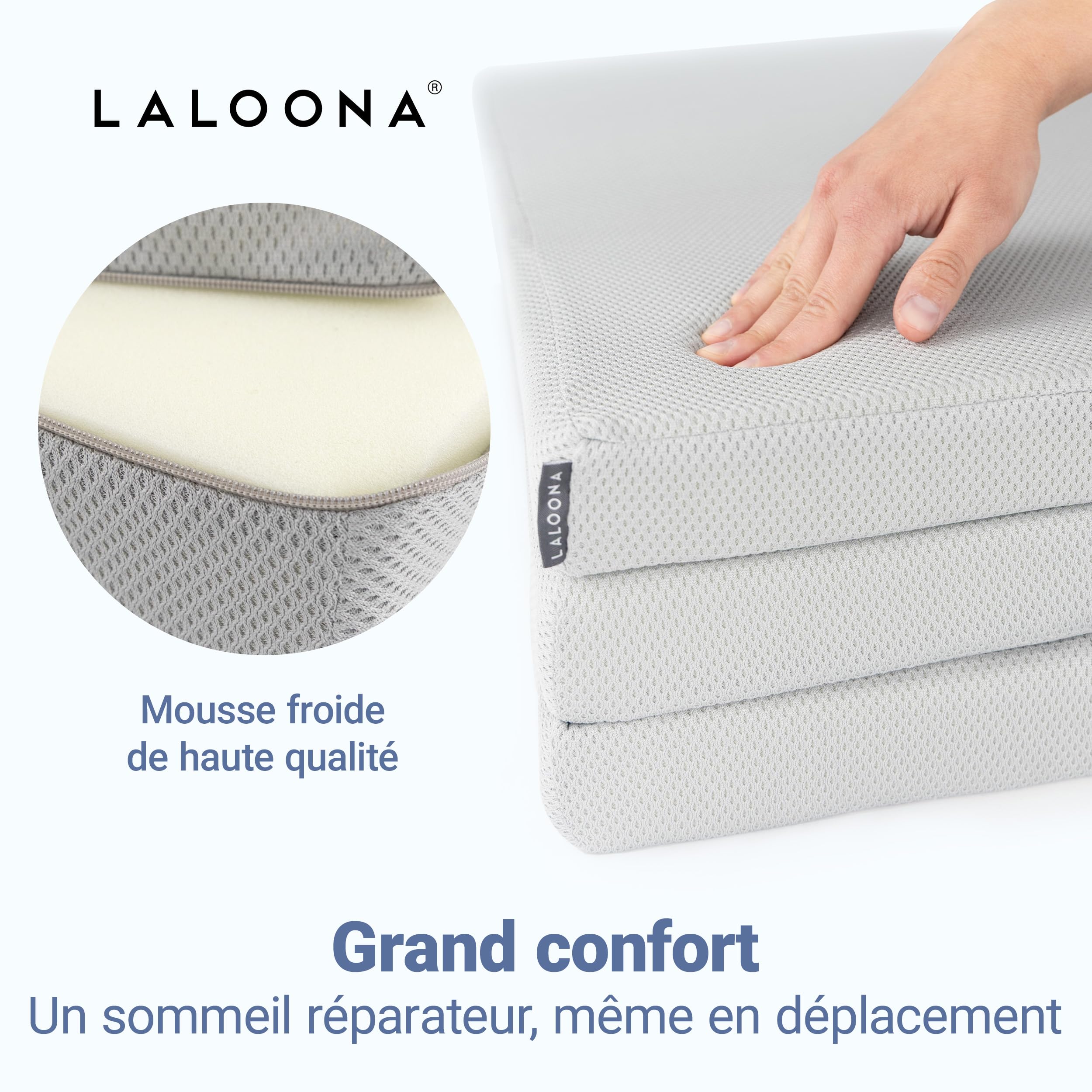 LaLoona Matelas Bebe 60x120 cm pour Lit Parapluie – Matelas Pliable de Voyage, Hauteur 5 cm, Respirant, Housse Lavable, Certifié Oeko-TEX, avec Sac de Transport – Gris