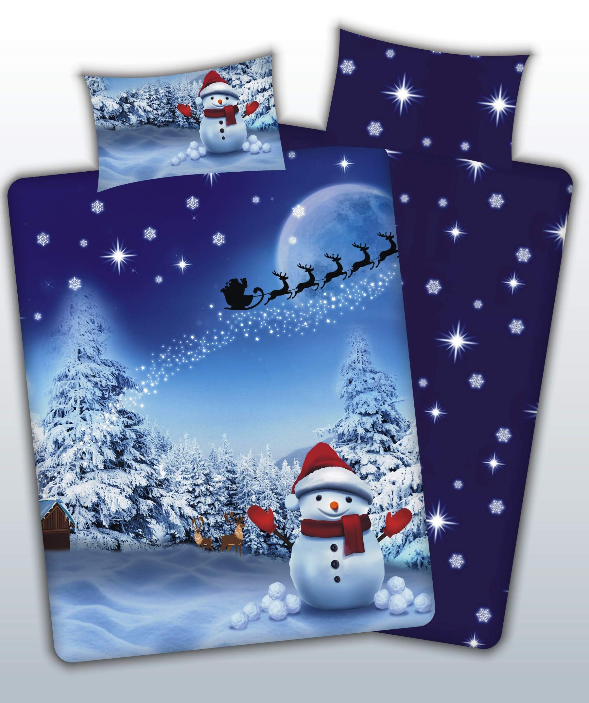Blue Christmas Bedding Snowman Duvet Cover Set with Pillowcases (King)