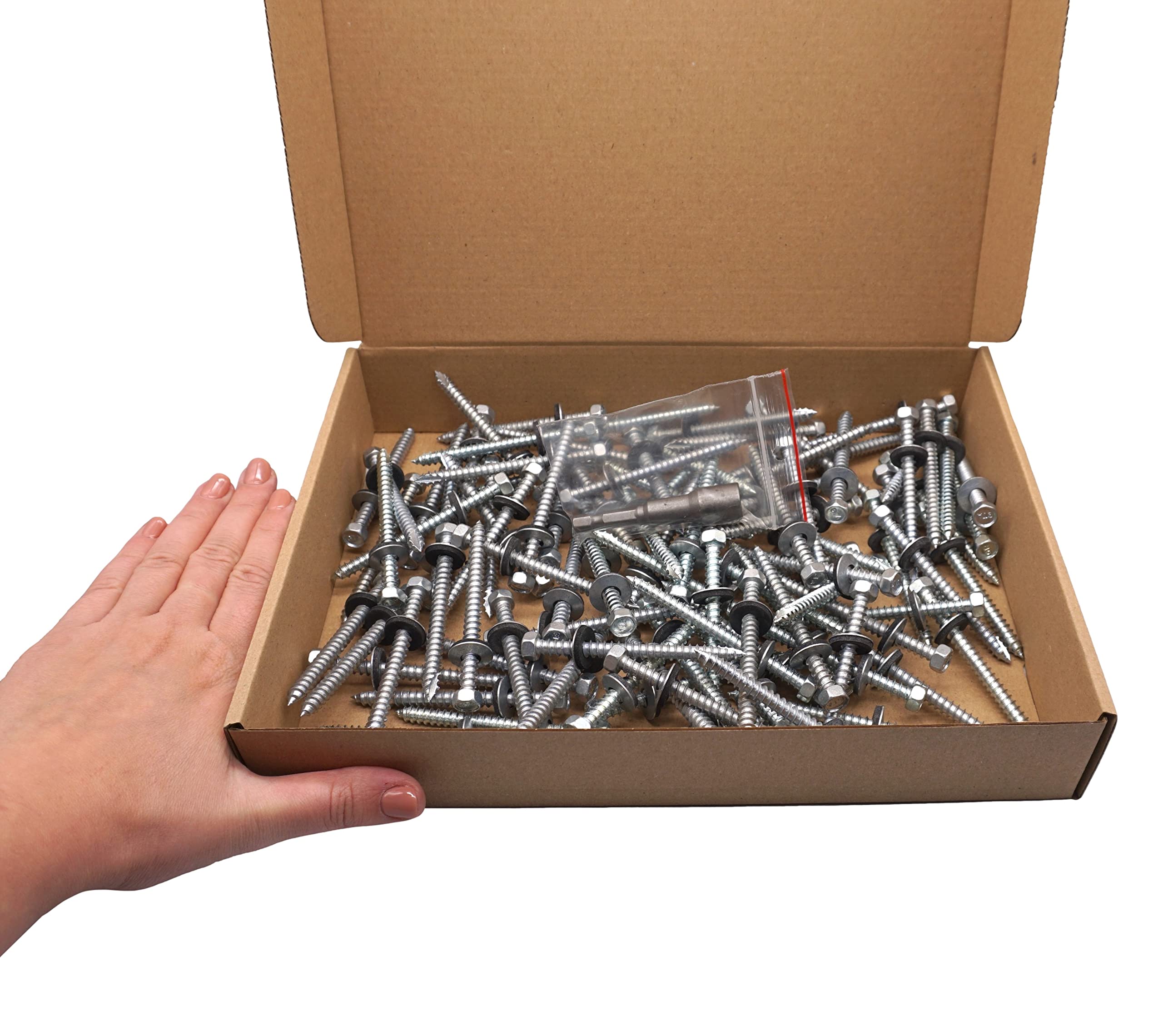 SKIR'CO Tornillos para techos chapados en zinc, 6,5 x 75 mm, tornillos autorroscantes con arandelas EPDM, cabeza hexagonal
