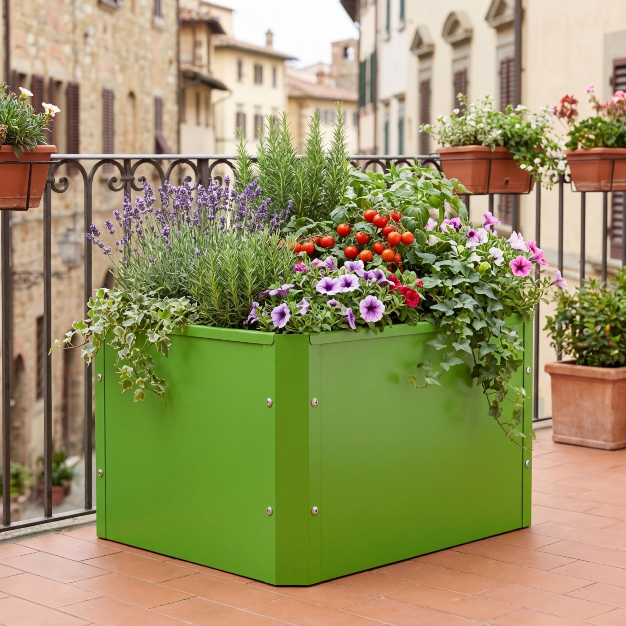 VCM Metall Hochbeet 50x40x30 cm, rechteckiger Pflanzkasten für Balkon Terrasse Garten, Blumenkasten mit und Auch ohne Boden nutzbar, Balora M Grün
