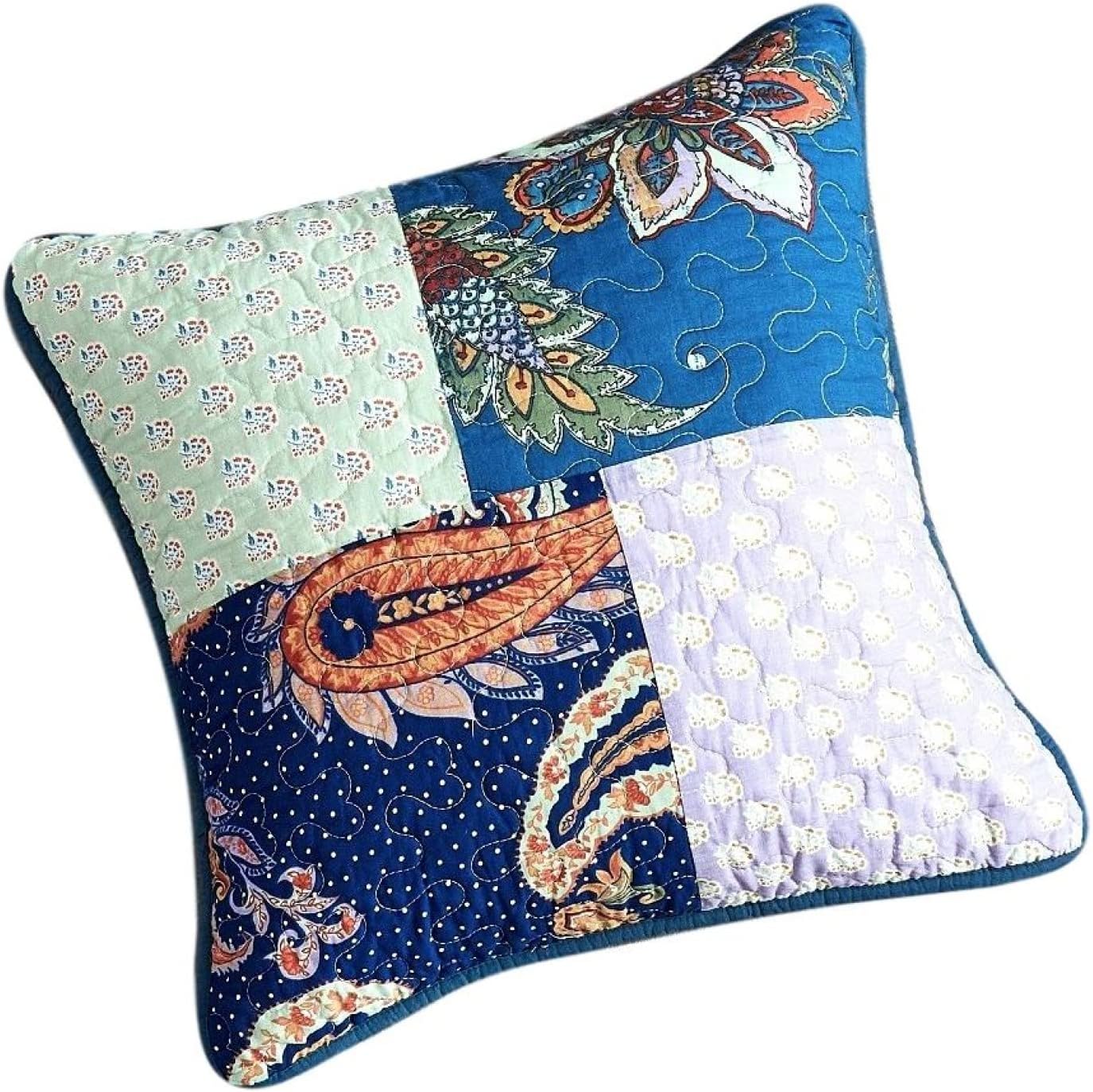 Tache Cotton Patchwork Paisley Bohemian Night Flower 18x18 Cushion Throw Pillow Cover 2-Pieces