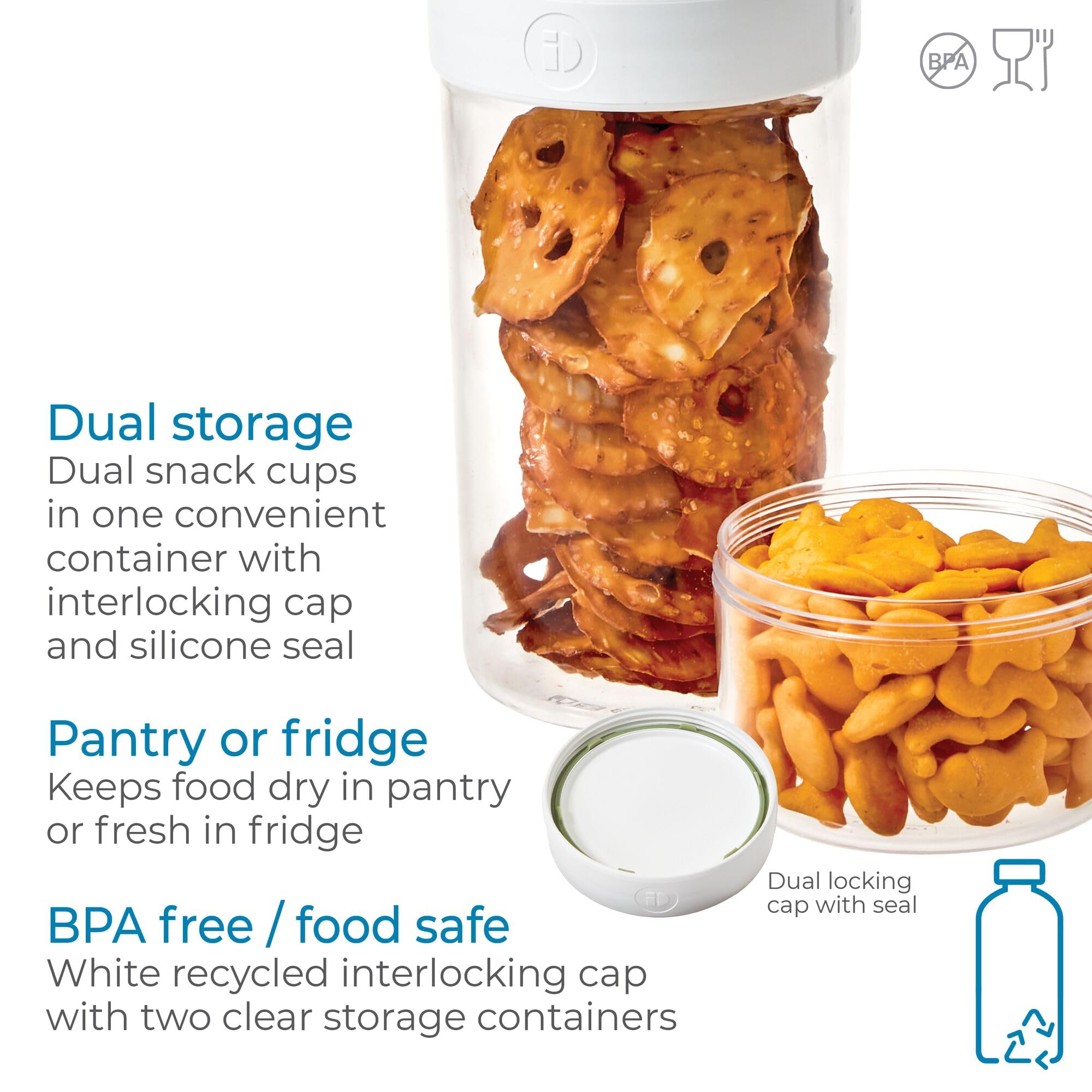 InterDesign iDesign Große Stack 'n Snack Lebensmittelbehälter, stapelbare Snackbehälter, 4 Stück, transparent/weiß