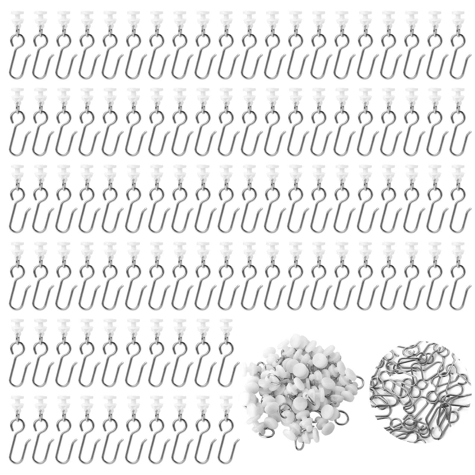 HLIWS 80 Pezzi Ganci per tende,Ganci tenda doccia,Argento Ganci per Tende Pesanti,per Tende Pesanti Tenda Della Doccia e Tenda Della Porta(40x20mm