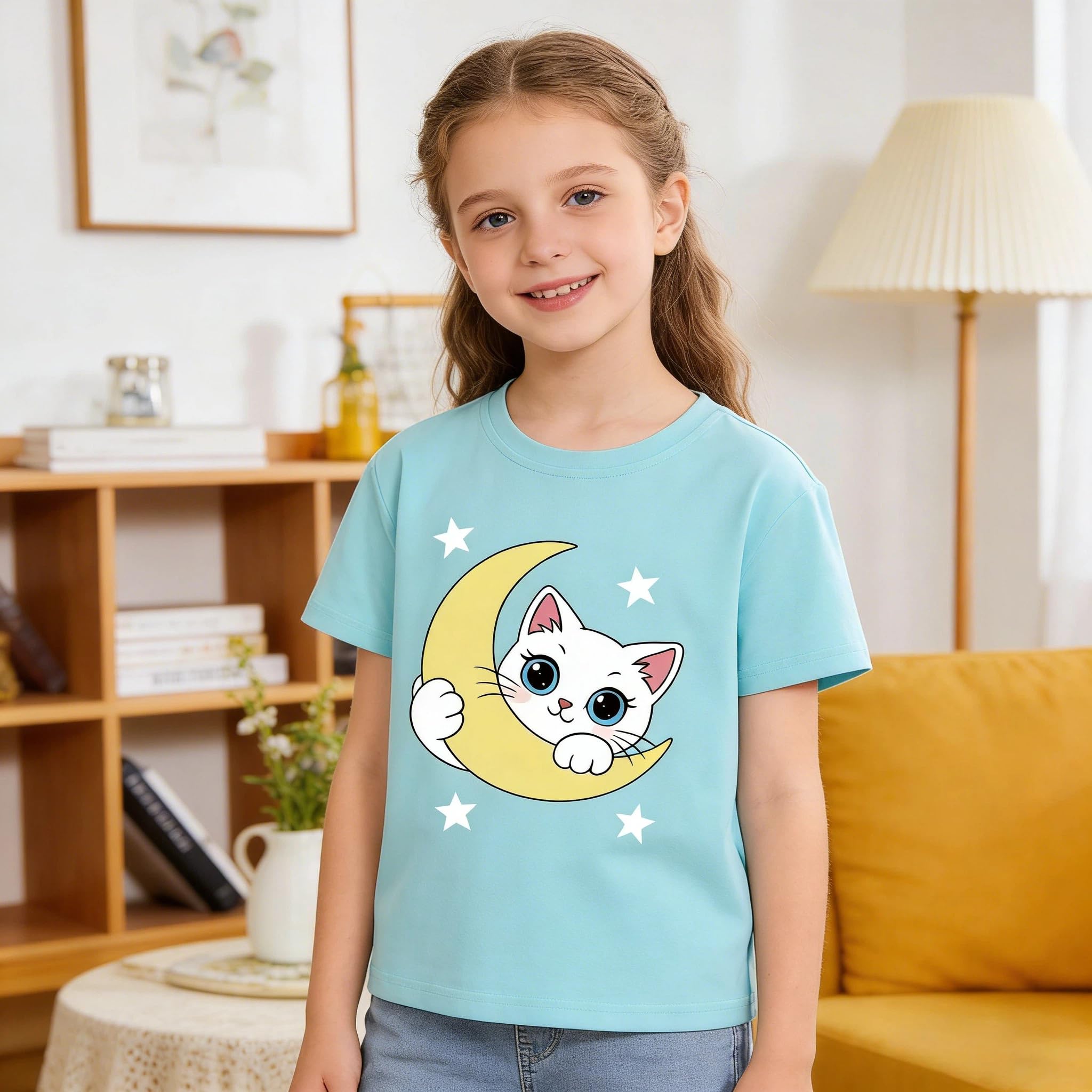 Camisetas de Manga Corta Niñas, Camiseta Algodon para Niña de Verano, Cuello Redondo T-Shirts Moda Informal Tops para Niños 3-8 Años — view 3