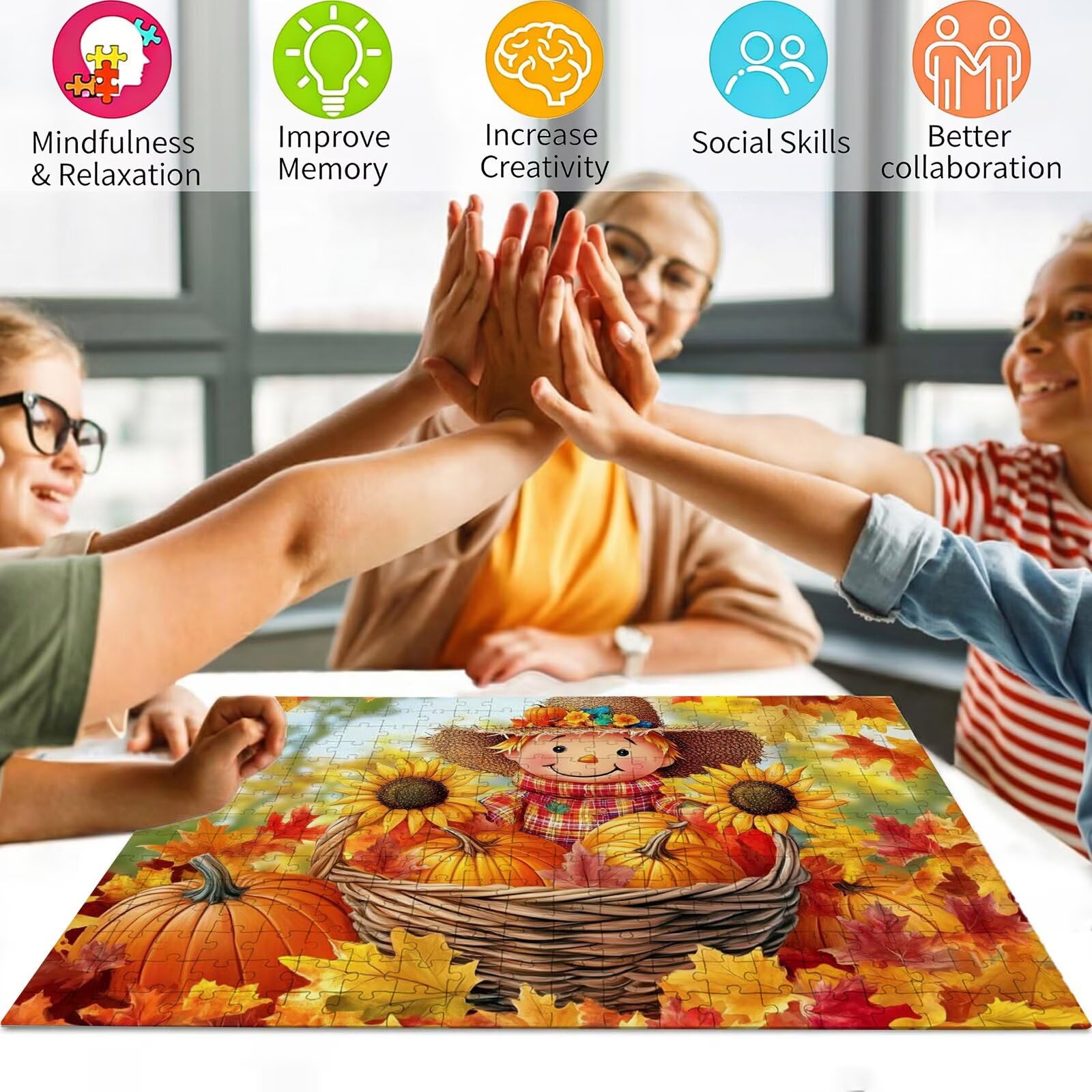 Jesienne puzzle 1500 elementów, trudne puzzle, drewniane puzzle dla całej rodziny, zestaw "zrób to sam", dla dorosłych, nadają się jako dekoracja ścienna i prezenty dla kobiet, temat: dynia 8p-703