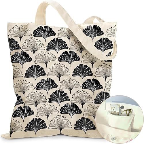 Miniatura 39 de Bolsa de lona estética para mujer, con cierre magnético a presión y bolsillo interior con cremallera, bolsa reutilizable Chica