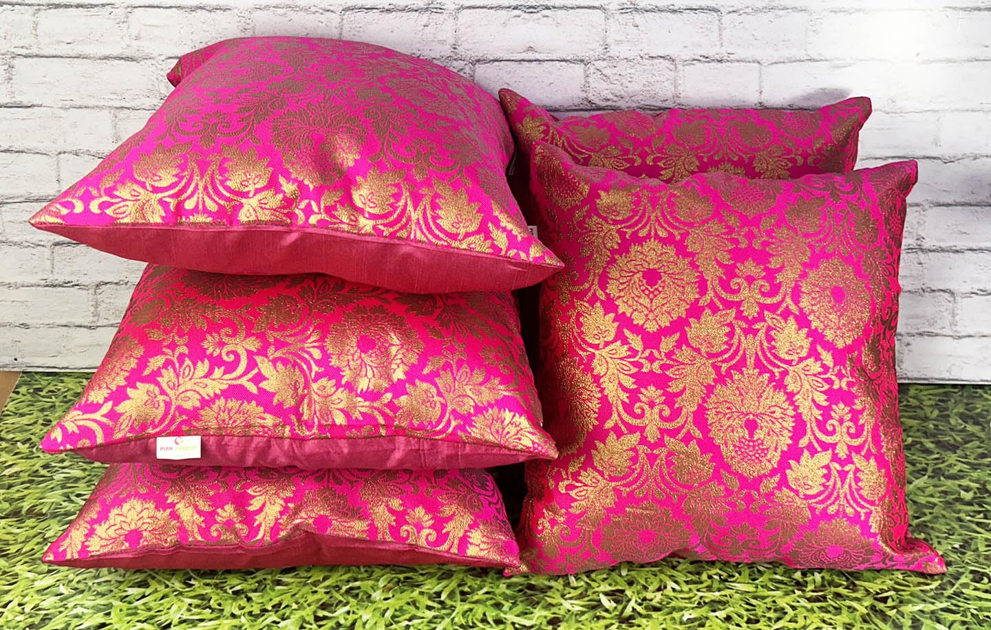 PINK PARROT Jacquard artsilk Cushion Cover 16x16 inch Set of 5 pcs (B0CZ3R9XR2) Amazon Price History, Amazon Price Tracker