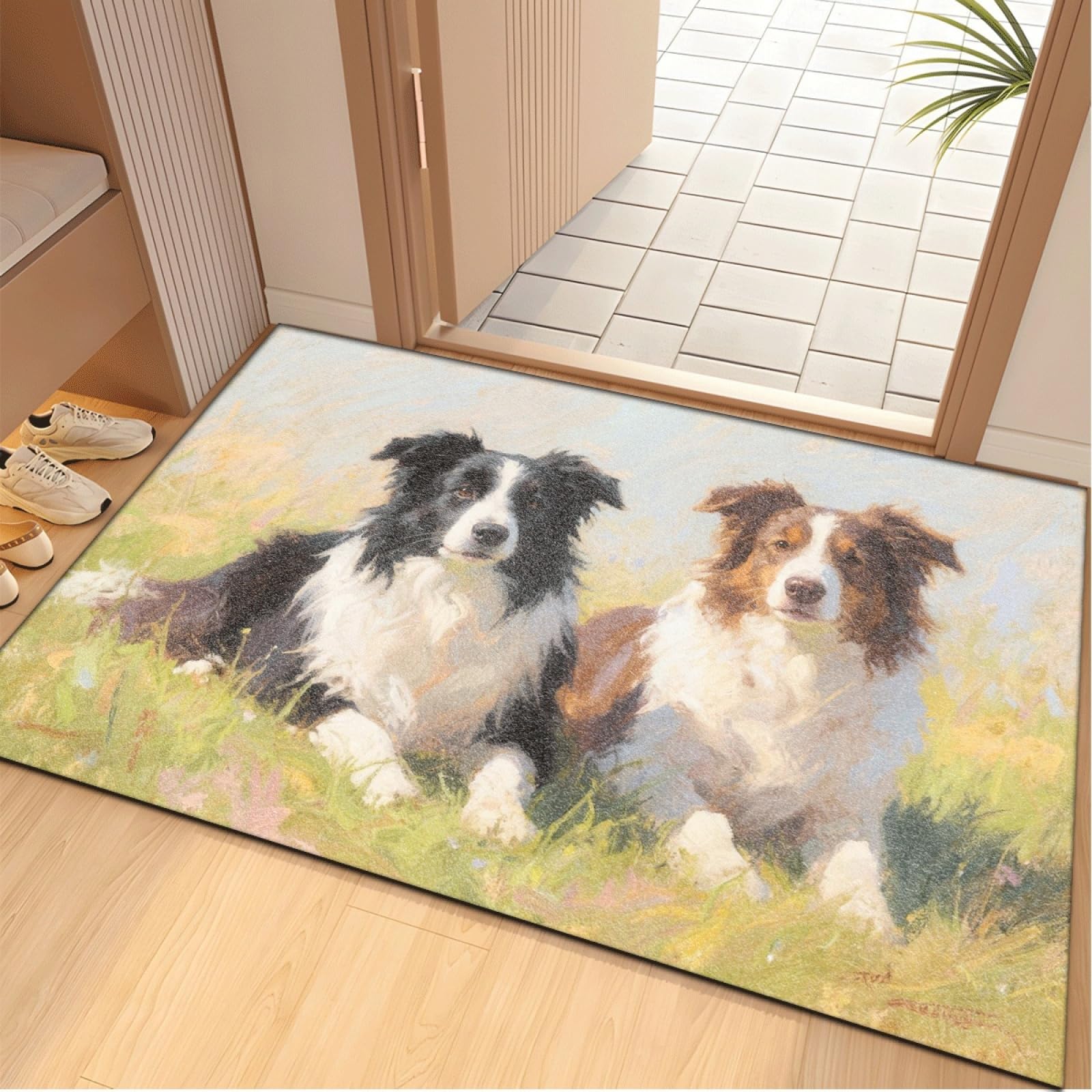 Tapis d'entrée intérieur noir et vert 80x120 cm lavable