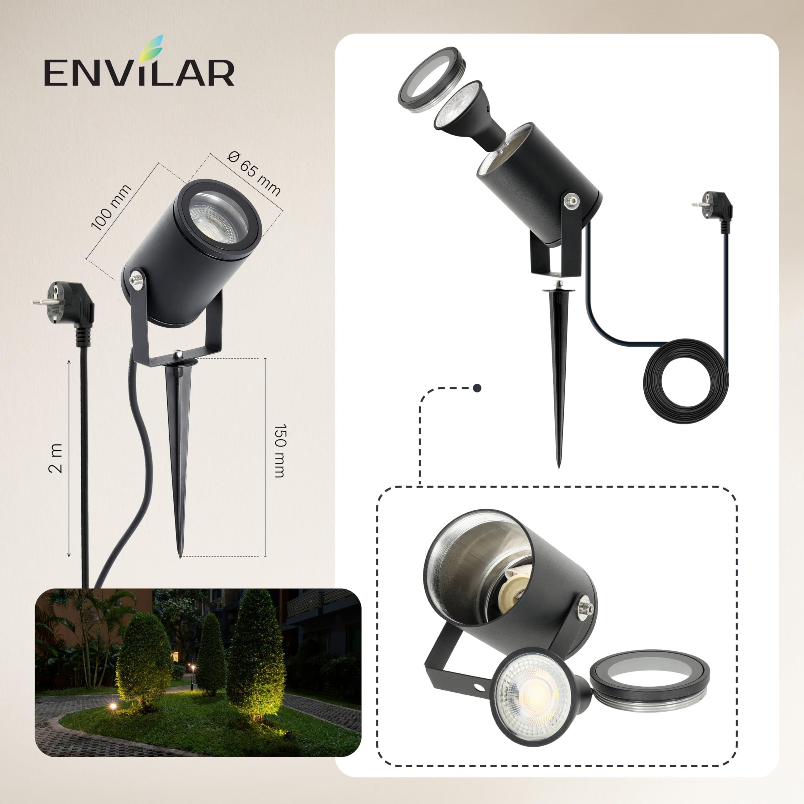 LED Gartenstrahler 2er Set 230V IP65 CCT 3000K-6500K 7W 595lm Schwarz