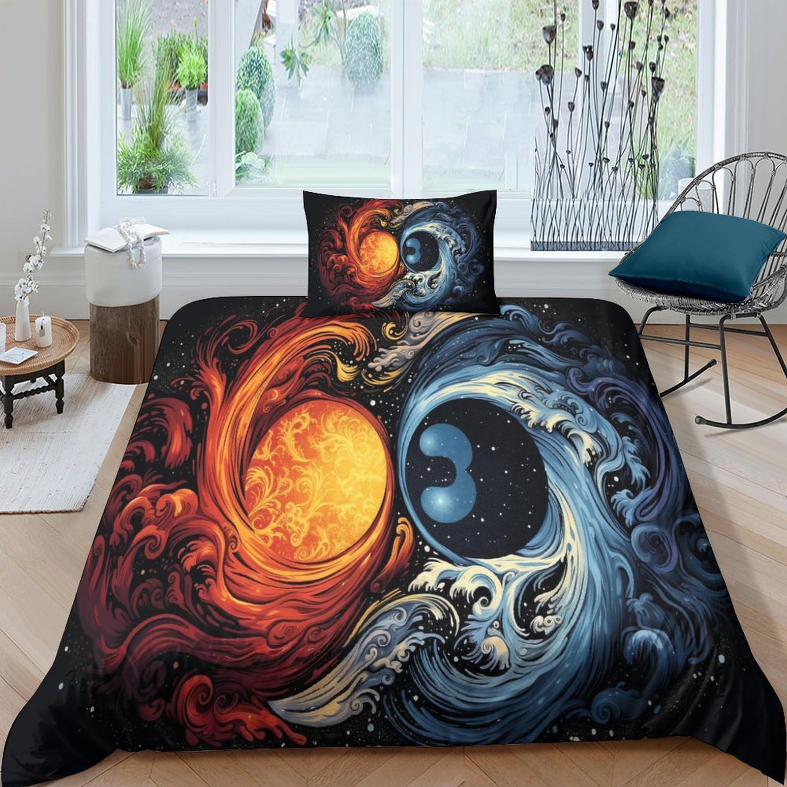 Juego de funda nórdica de Tai Chi 3D en microfibra con fundas de almohada para cama individual 135x200