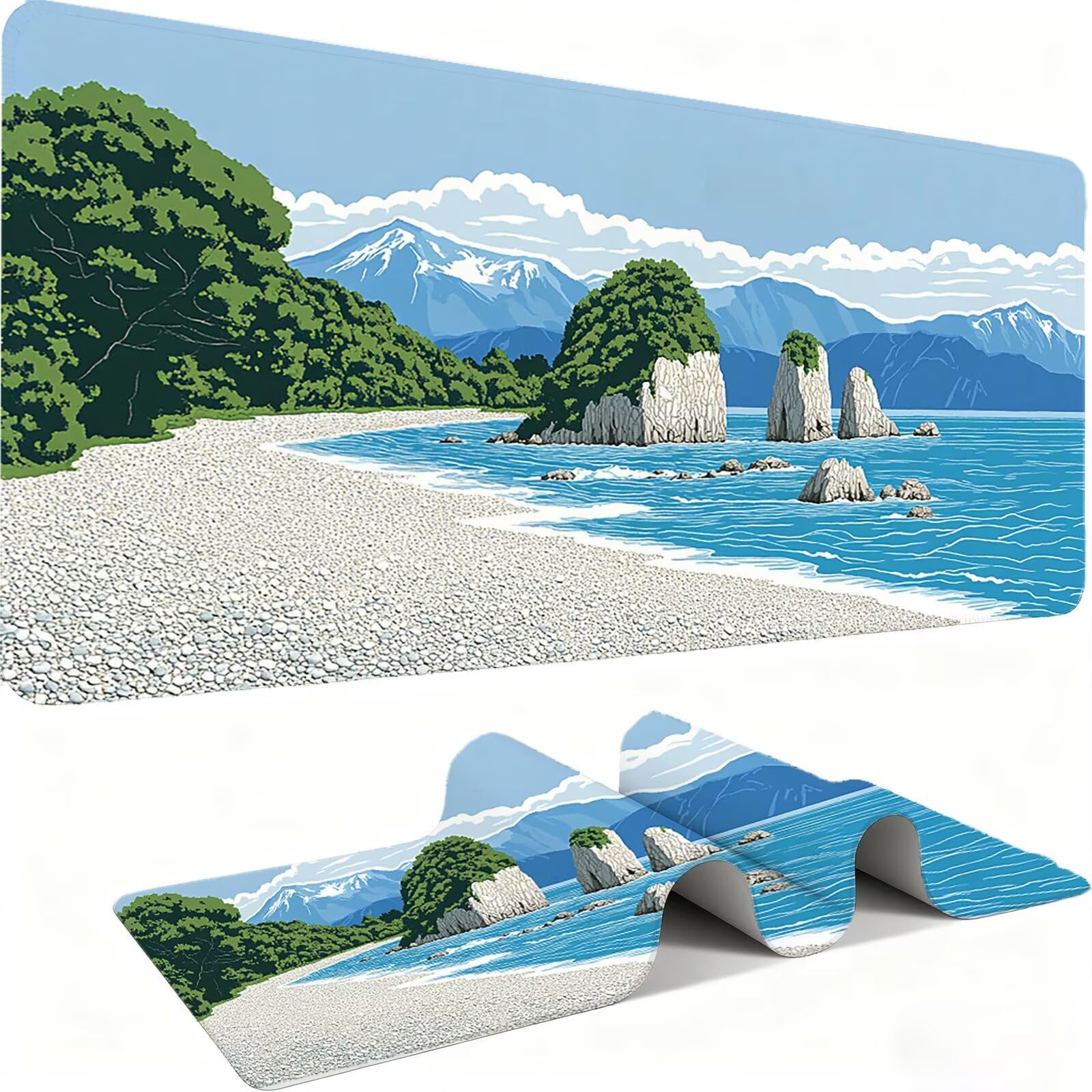 Podkładka pod mysz z piaskową plażą/krajobrazem XXL 1500 x 800 mm duża podkładka pod mysz szyte krawędzie wodoodporna antypoślizgowa duże rozszerzone akcesoria biurowe do PC, poprawia dokładność i