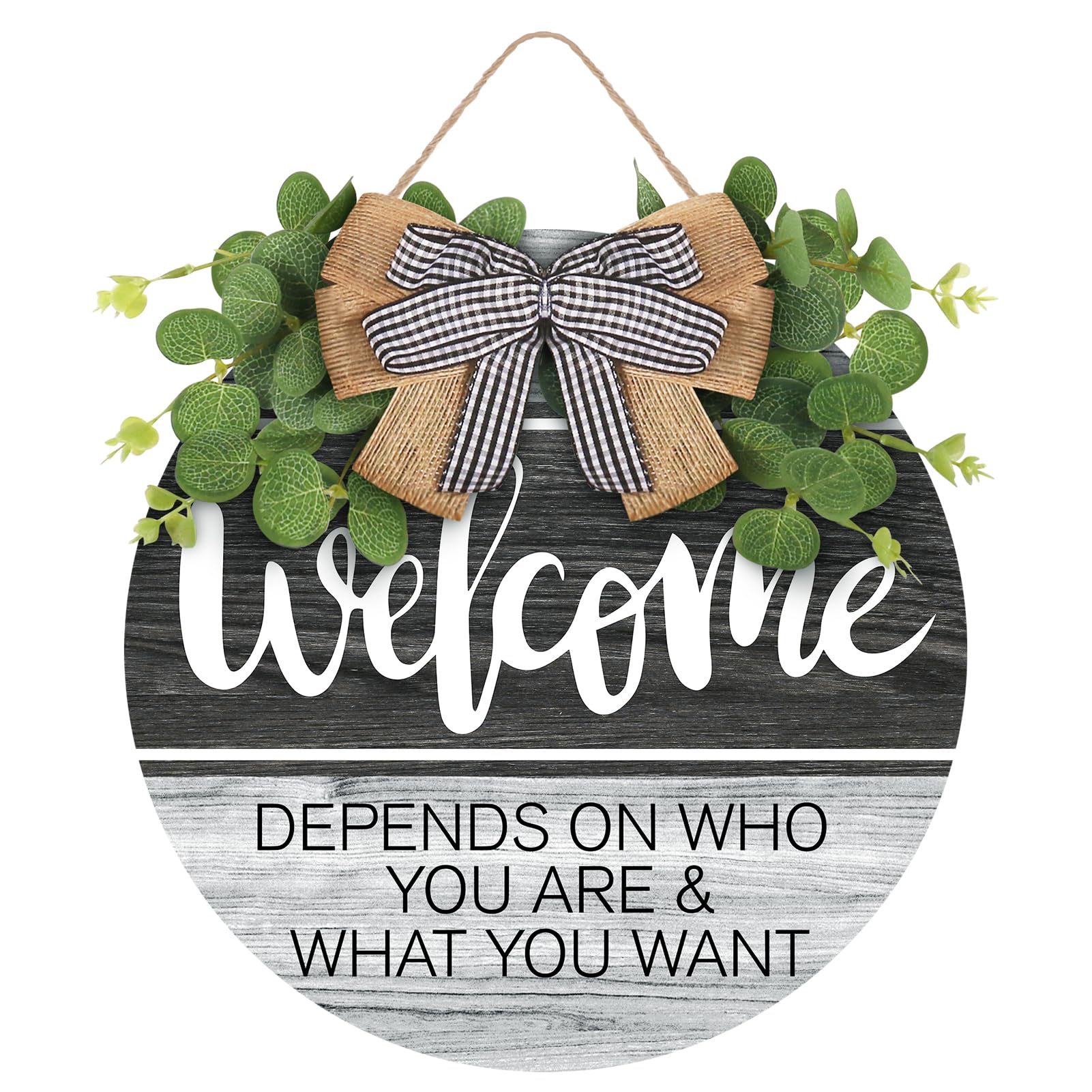 Photo 1 of Super Holiday Welcome Sign for Front Door - Wooden Round Rustic Wreaths Hanging Decorations- for Home Farmhouse Porch Wall Spring Summer Fall All Season Christmas Decor - Black/White Welcome Sign-white/Black