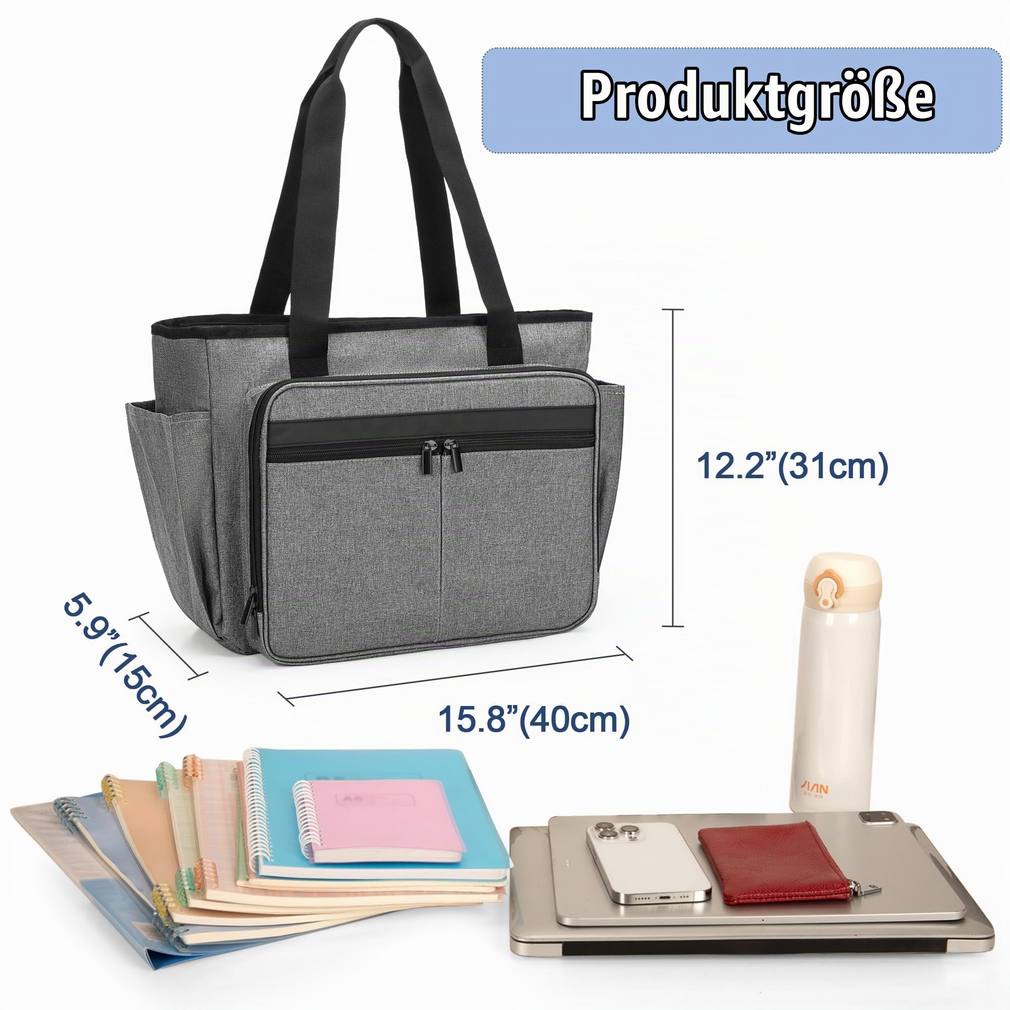 Trunab Lehrertasche mit Erweiterter Aktenordnertasche, Grau