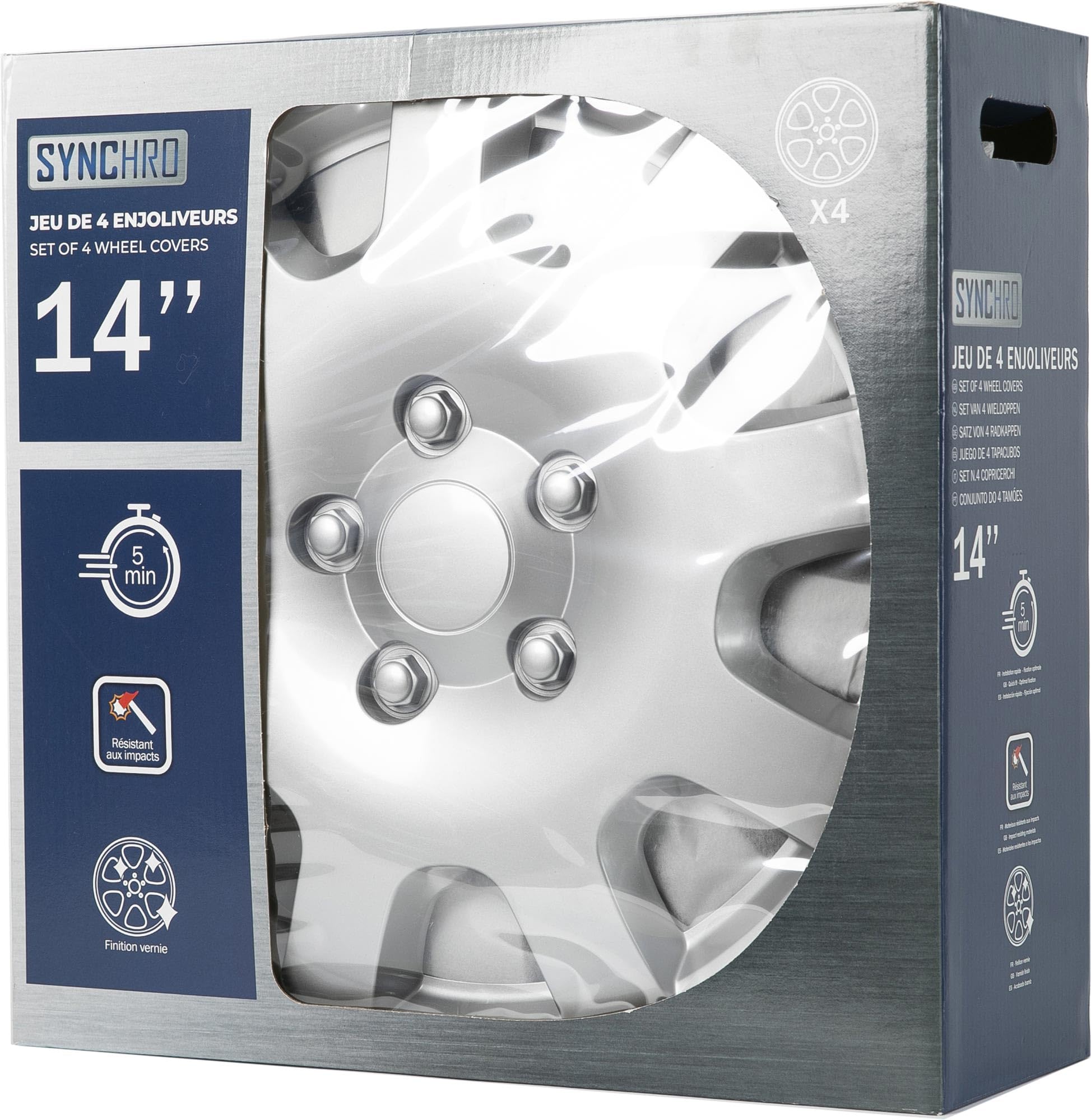 SYNCHRO Enjoliveur Malaga 14'' - Boîte de 4, ABS, Argent