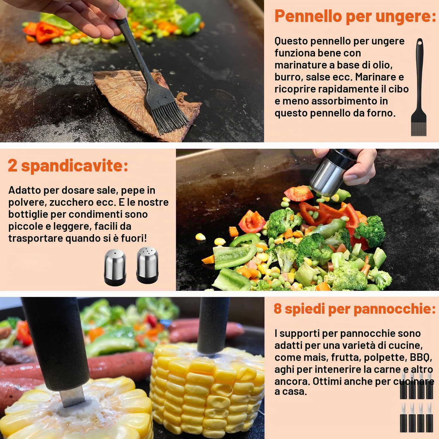 N NOBLE FAMILY 38PCS Kit di Accessori Barbecue, Professionali per Set Spatola Barbecue all'aperto, Spatola per Barbecue per Piastra in Acciaio Inossidabile con Pinze, Pressa per Hamburger, Borsa