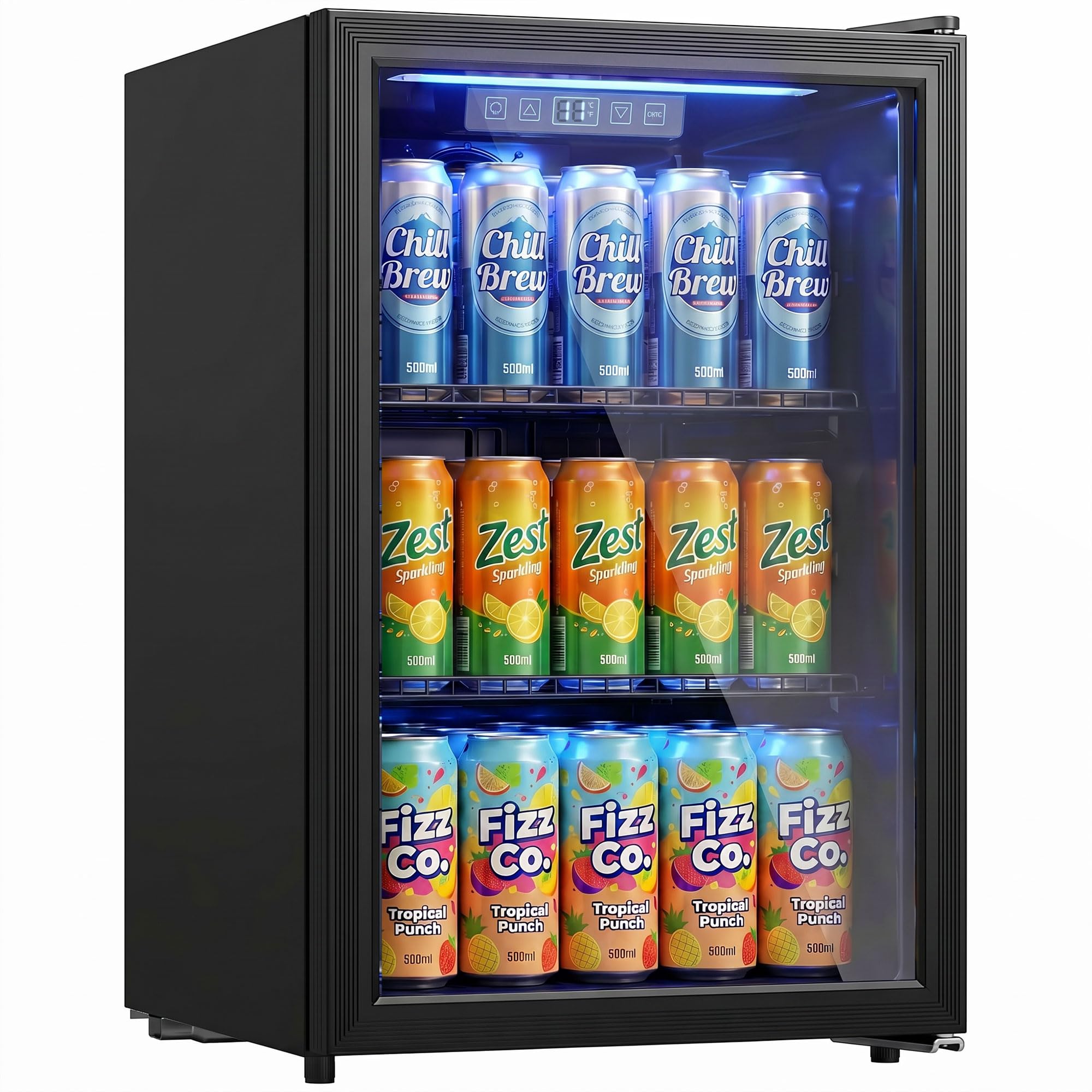 HOMCOM Getränkekühlschrank 70L Mini Kühlschrank mit UV-beständig Doppelglas-Tür, verstellbaren Regalen, LED-Beleuchtung & Display
