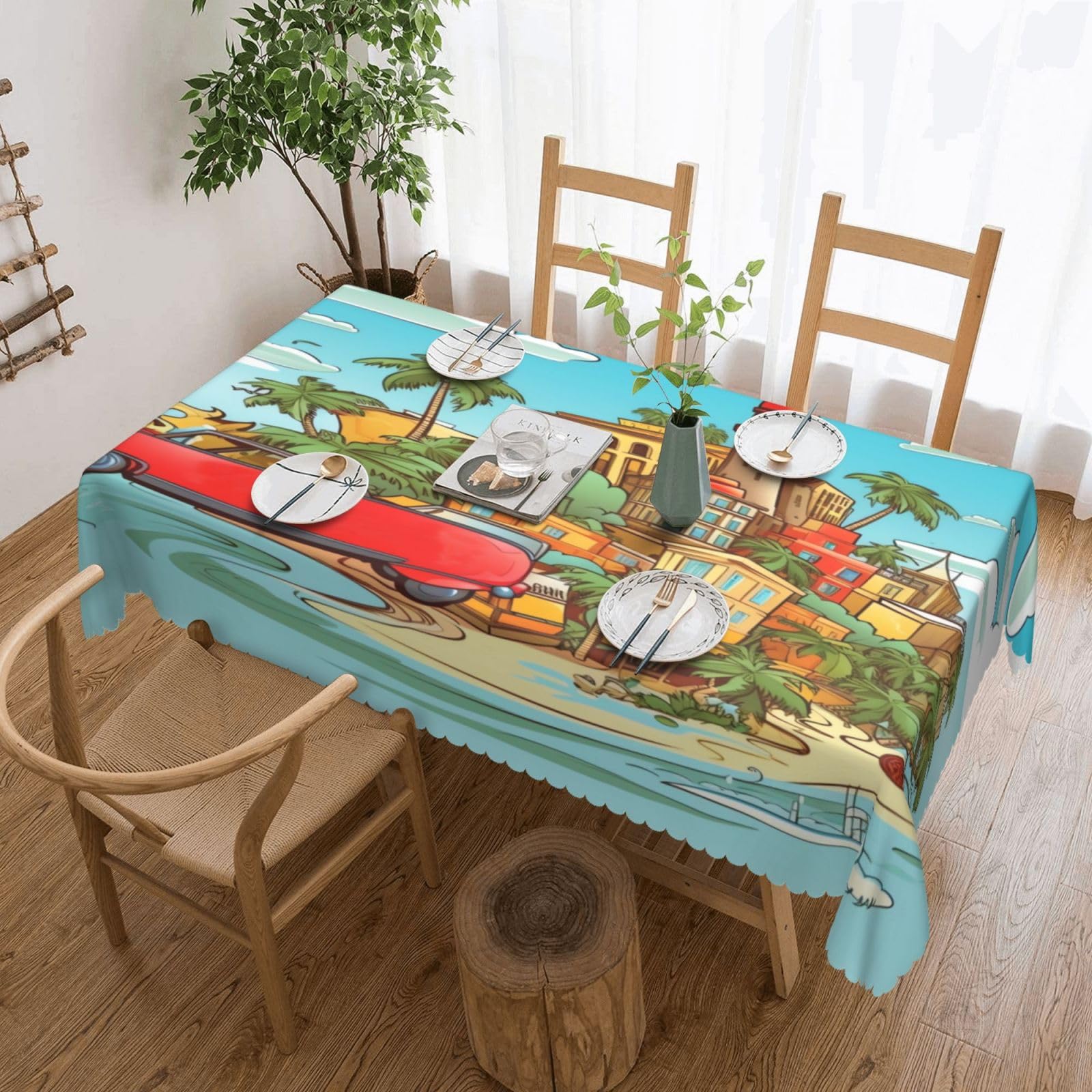 Nograx Island Of Cuba Printed Tablecloth Stain Resistant Rectangle Table Cloth Washable Table Cover For Kitchen Dinning Party Restaurant Banquet 137 X 183 Cm
