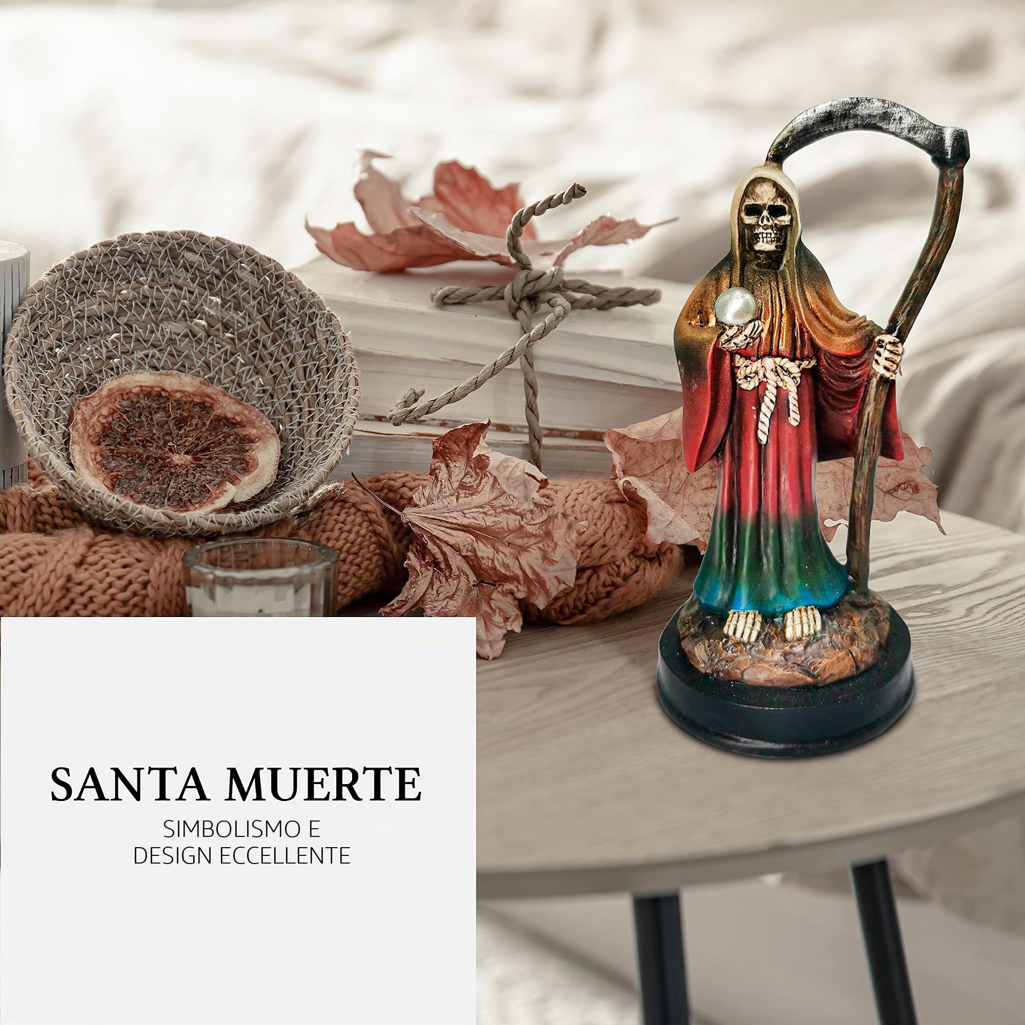 Santa Muerte Statue 5 inch, Grim Reaper Statue in Rainbow Robe, Reaper Figurine of Holy Death