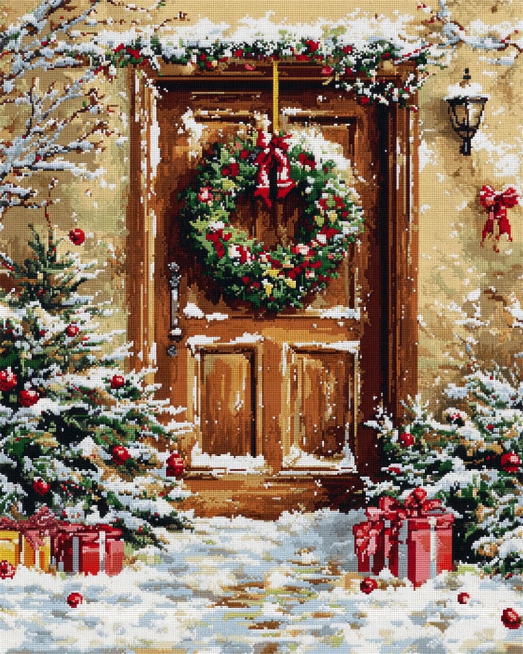 AMBATTERY Landscape Latch Hook Kitschristmas Wreath Latch Hook Rug Kits for Adults and Beginner DIY Needlework Crocheting Carpet Kit with Color Preprinted Pattern 33x45in