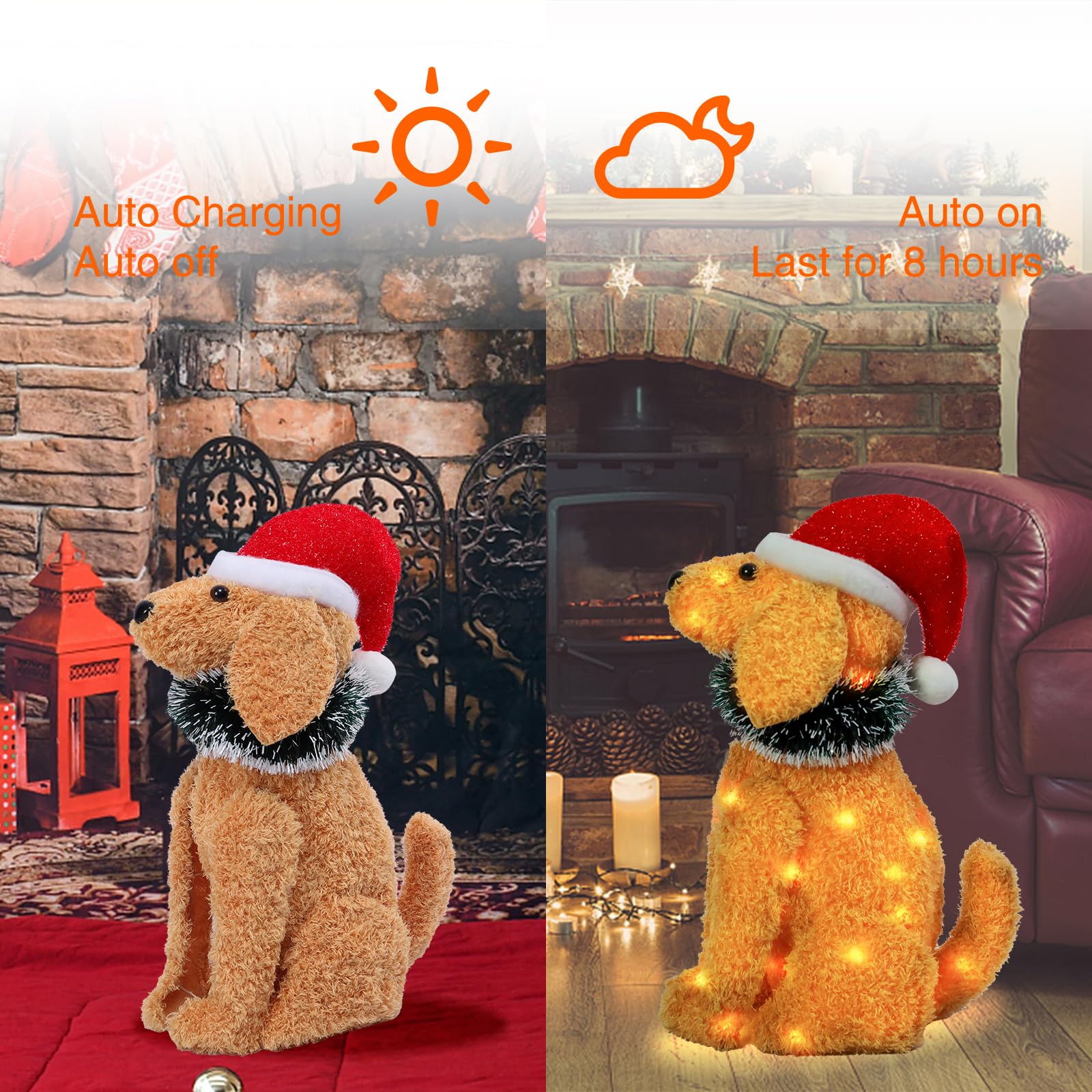 Christmas Outdoor Decoration Lighted Golden Retriever Dog Xmas LED Warm Lights Decor Indoor, Battery Powered Outdoor Holiday Decorations for Home, Yard, Garden