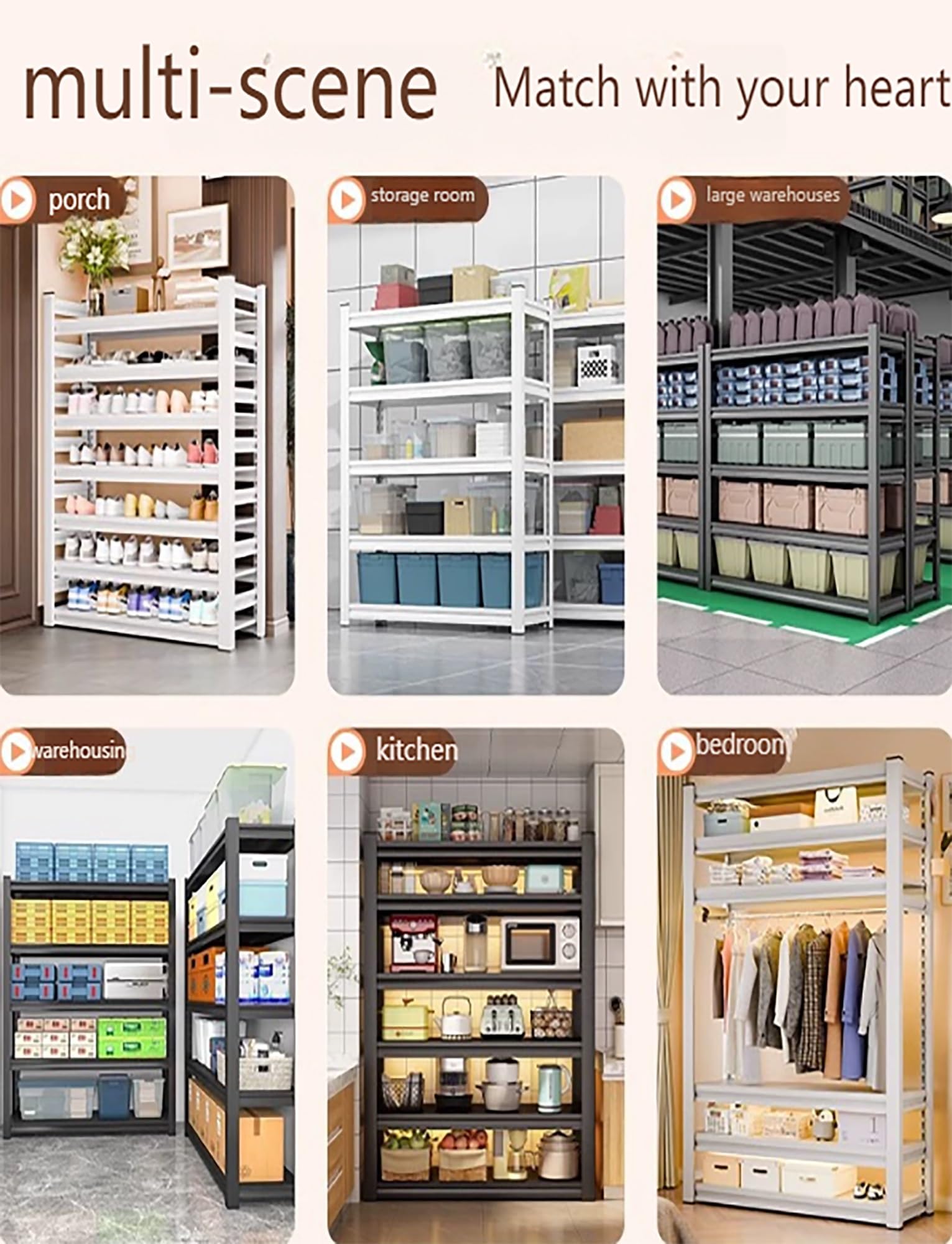 Scaffalatura in metallo a 6 ripiani per garage, dispensa, stoccaggio industriale, scaffale organizer per impieghi gravosi per magazzino e uso domestico