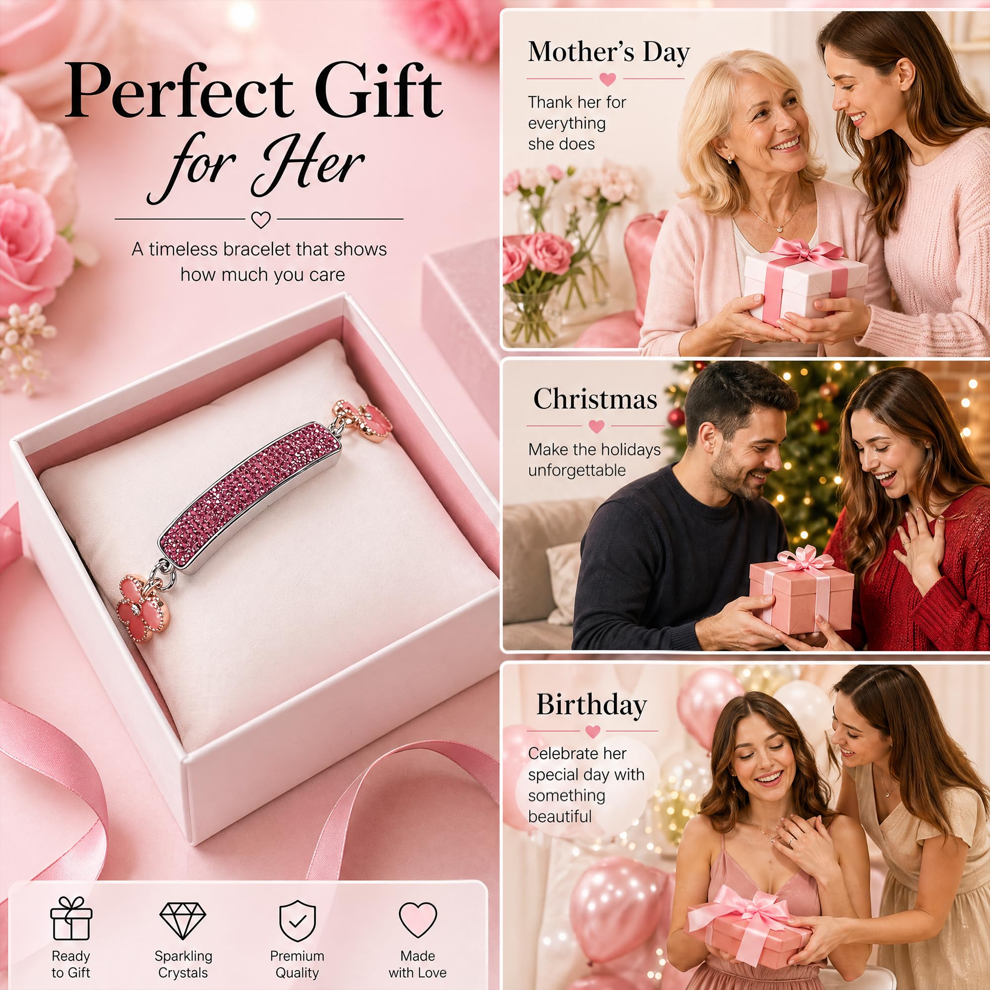 Braccialetto intelligente da donna – Gioielli Fitness & Activity Tracker con attività 24/7 battito cardiaco, ritmo e recupero, tracker regolabile senza schermo per donne