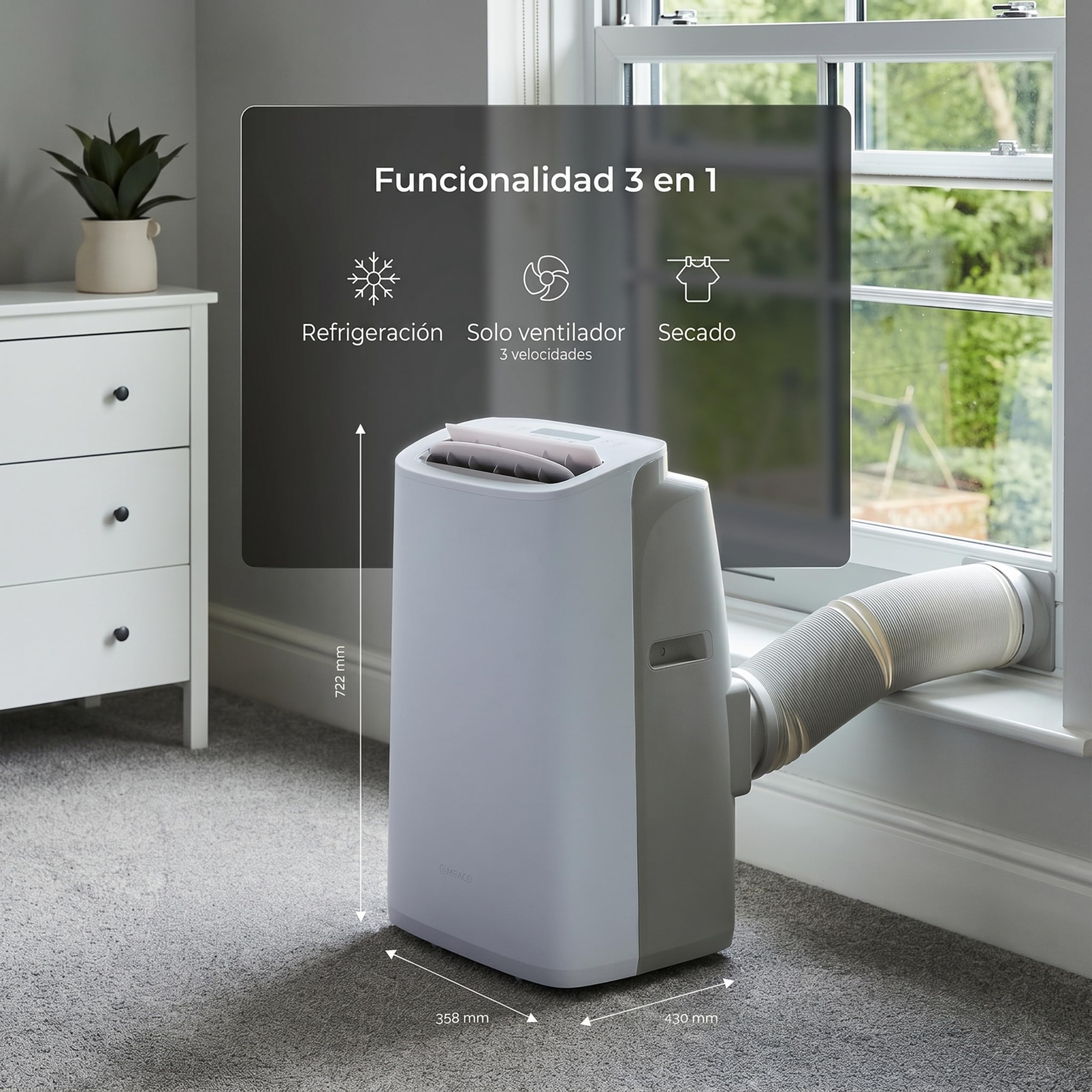 Meaco cool pro Cirro Aire Acondicionado Portátil 12000 BTU Frío, WiFi, Alexa y Google Assistant, desde 45 dB, Deshumidificador, para Estancias de 20-30 m², Kit de Ventana