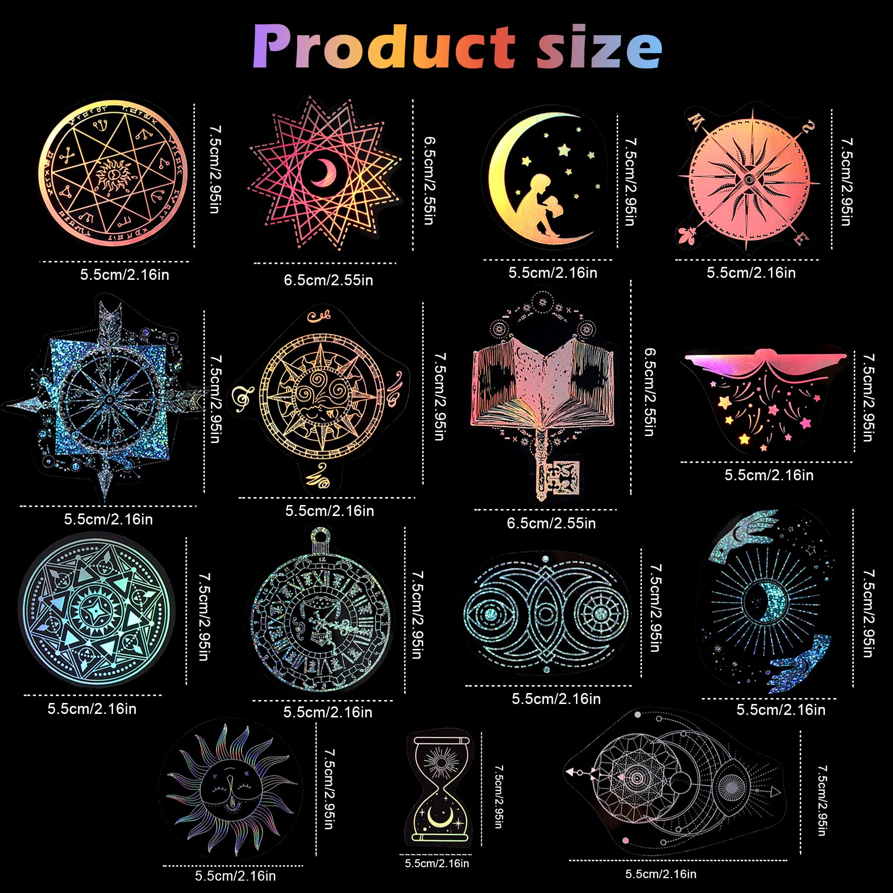 JULBEAR 90 Pcs Shiny Resin Decals PET Transparent Holographic Decals for Silicone Resin Molds Decoration Accessories DIY Craft