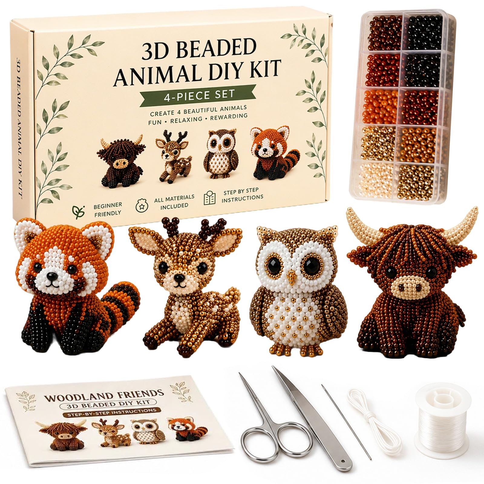Pipihome Tiny 3D Beaded Animal DIY Kit, Animal Bead Embroidery Set for Kids & Adults, Creative Handmade Jewelry Craft Set Stress Relief Creative DIY Decoration Gifts for Craft Lovers
