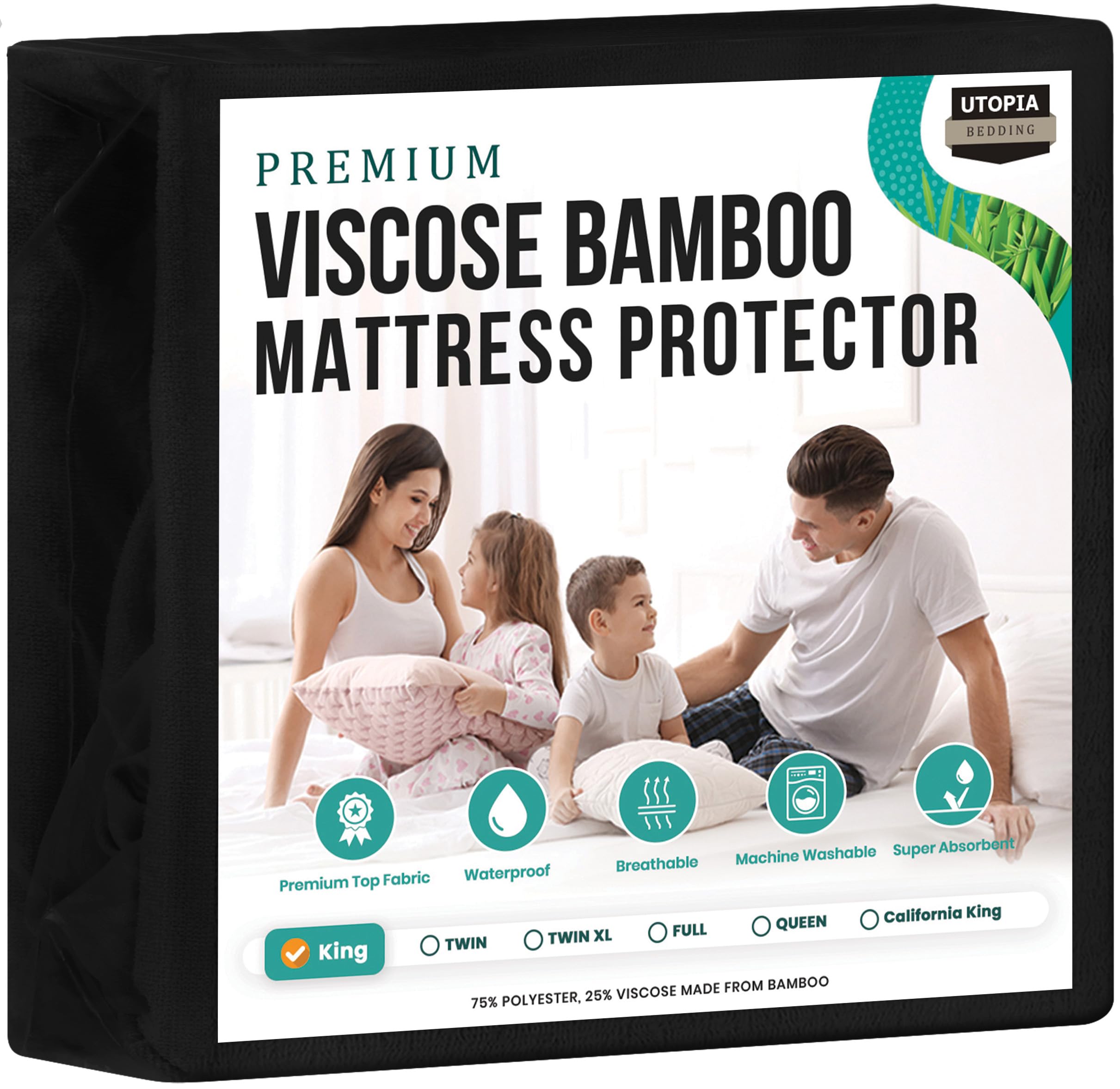 Protège-matelas imperméable respirant viscose bambou noir très grand lit bonnet extensible