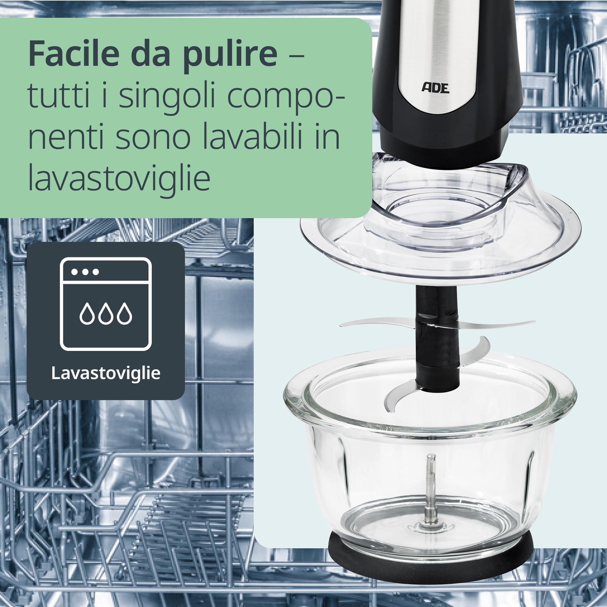 KA2110 Tritatutto Elettrico 500W - Ciotola Vetro 1.2L, 4 Lame Acciaio, Perfetto Per Cipolle E Carne