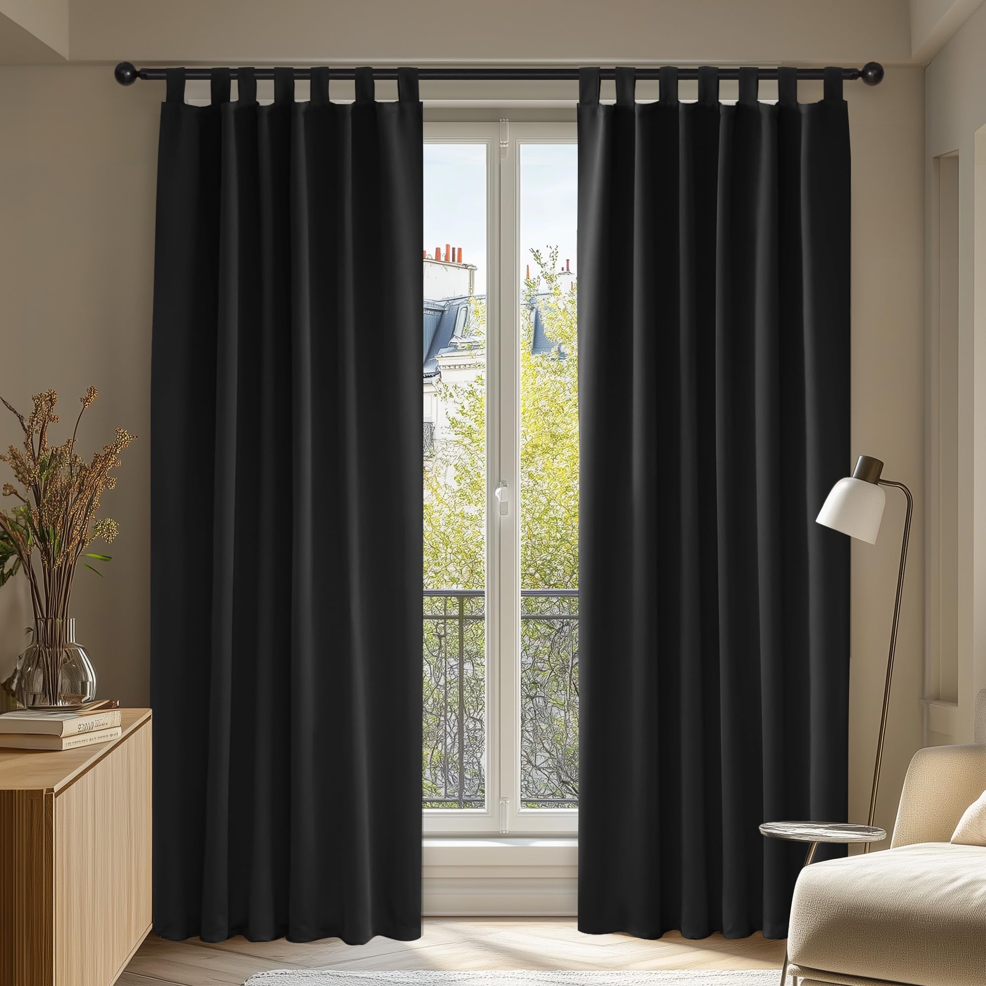 Deconovo Verdunkelungsgardinen mit Schlaufen Thermogardinen Thermovorhang Kälteschutz Thermo gegen Kälte Thermogardine Hitzeschutz, 260x140 cm(HöhexBreite), Schwarz, 2er Set