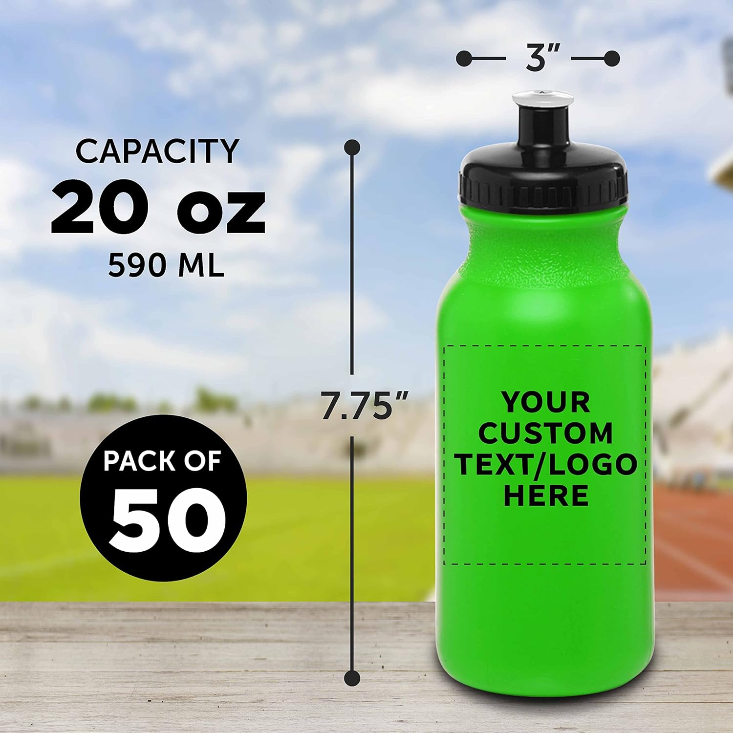 DISCOUNT PROMOS Custom 20 oz. Water Bottles with Push Cap Set of 50, Personalized Bulk Pack - Perfect for Gym, Hiking, Camping, Outdoor Sports - Neon Green - Image 5